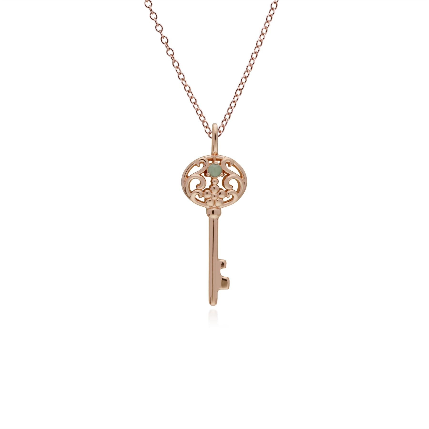 Ciondolo classico con lucchetto a cuore in argento 925 placcato oro rosa e grandi ciondoli con chiave in giada