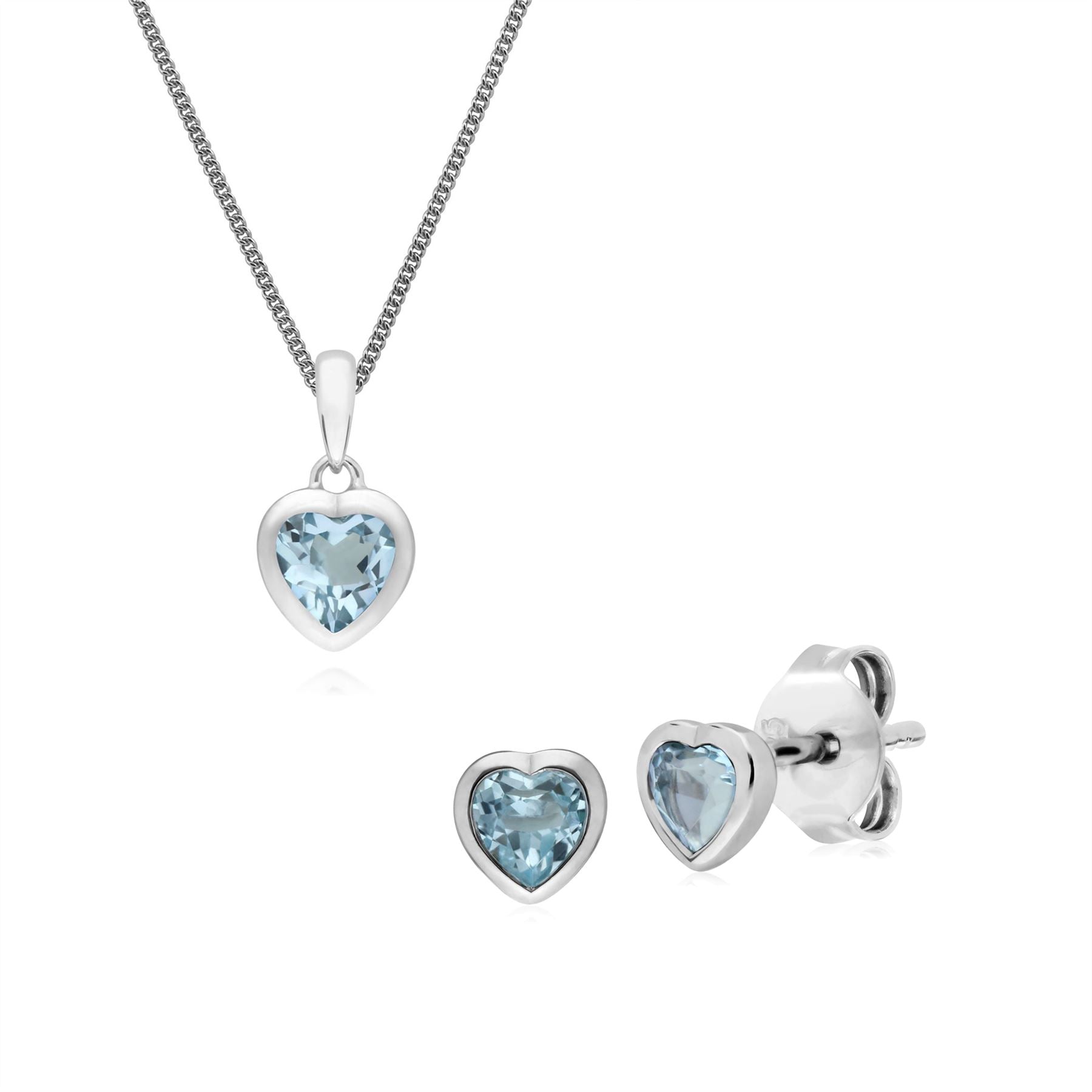 Ciondolo e orecchini classici in argento 925 con topazio blu