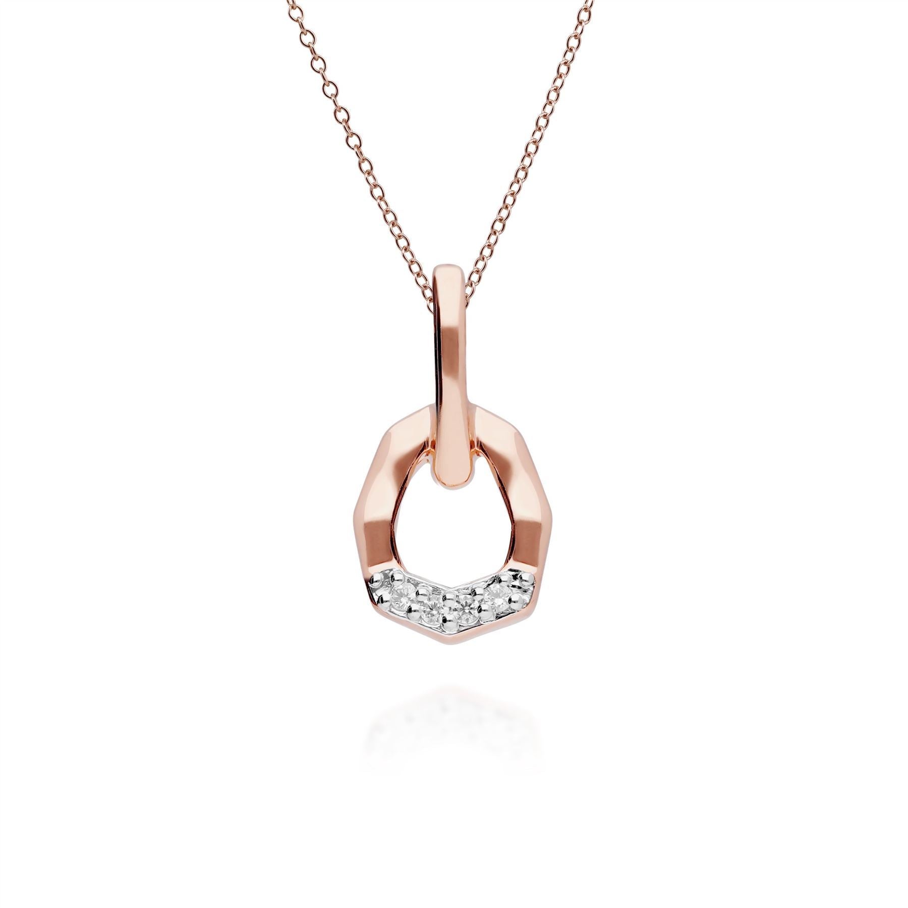 Ciondolo e orecchini asimmetrici in oro rosa 375 con pavé di diamanti