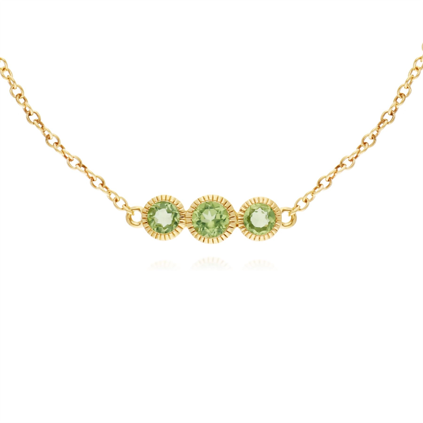 Bracciale con peridoto, bracciale con tripla pietra rotonda Milgrain da 19 cm in oro giallo con peridoto da 9 ct