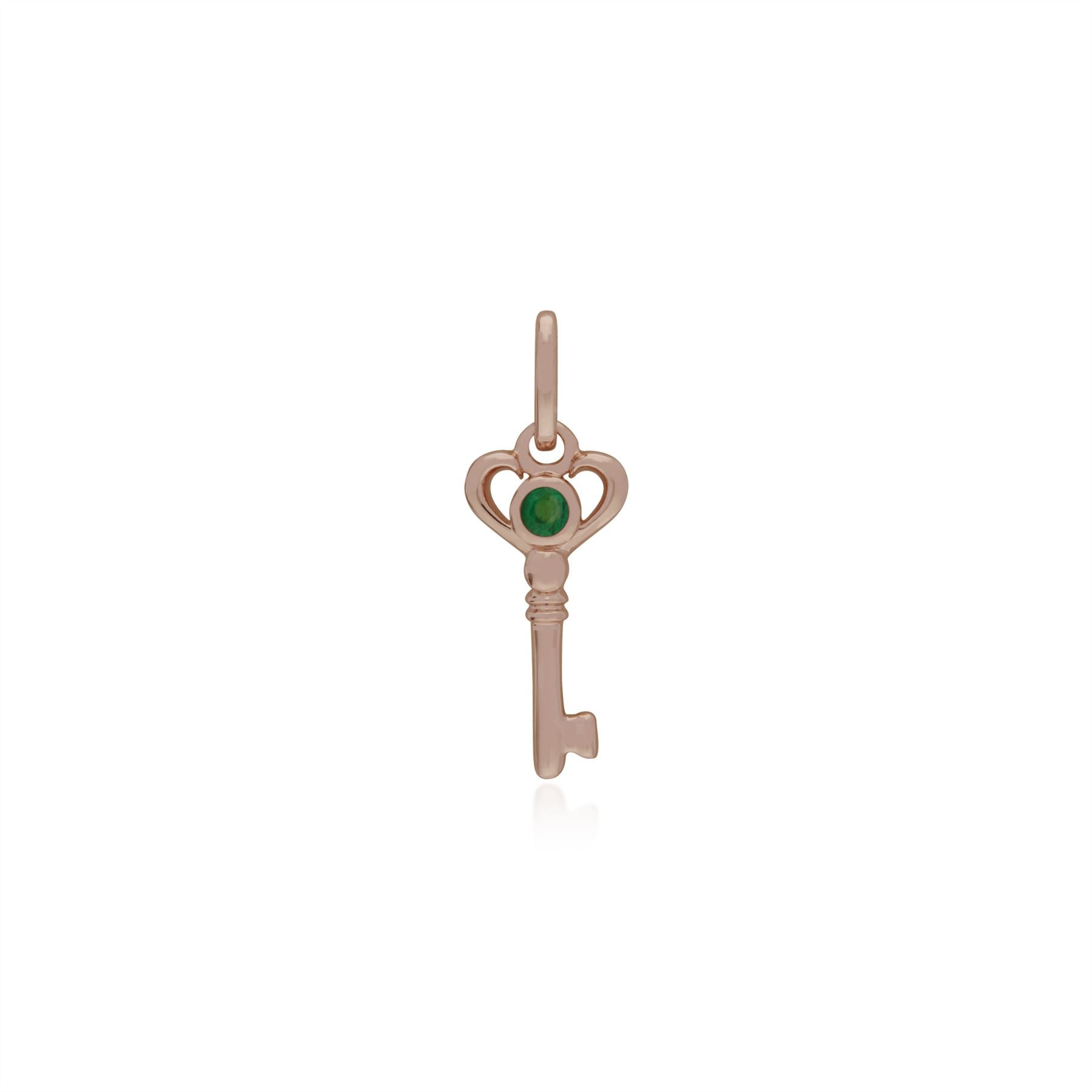 Classico pendente a chiave piccola placcato oro rosa in argento 925 con smeraldo rotondo