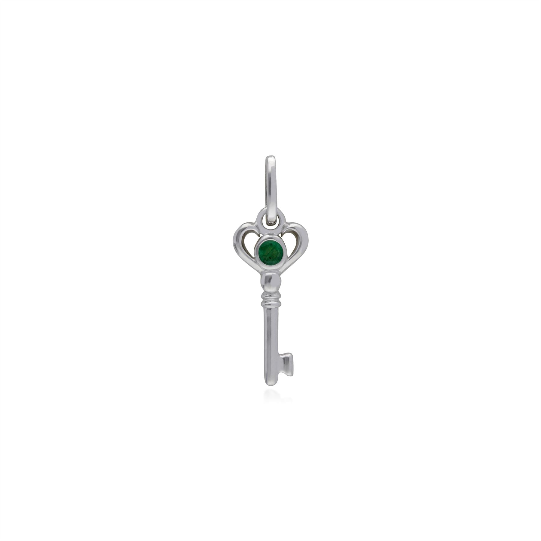 Ciondolo classico a chiave piccola in argento 925 con smeraldo rotondo