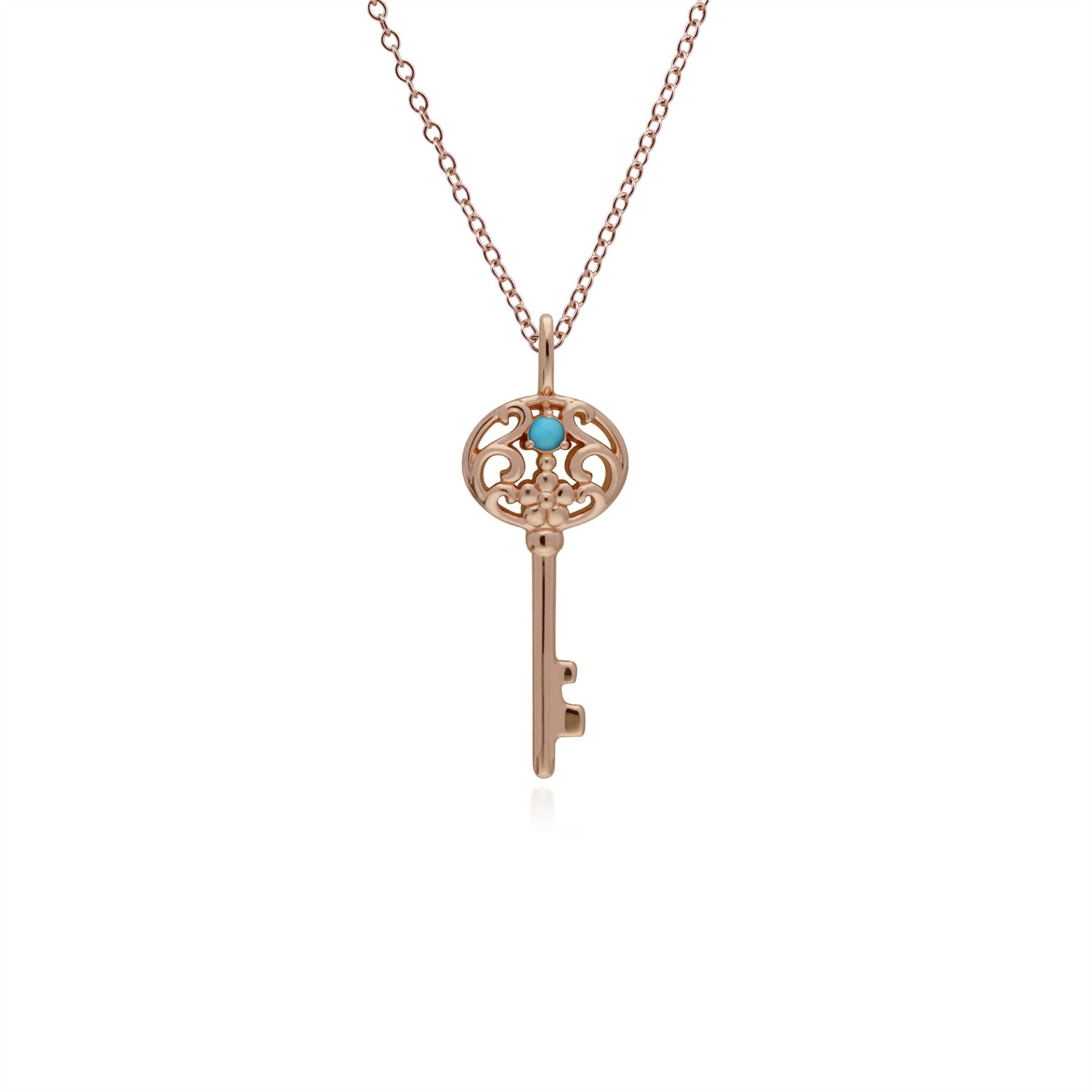 Ciondolo classico con lucchetto a cuore in argento 925 placcato oro rosa e grandi ciondoli con chiave turchese