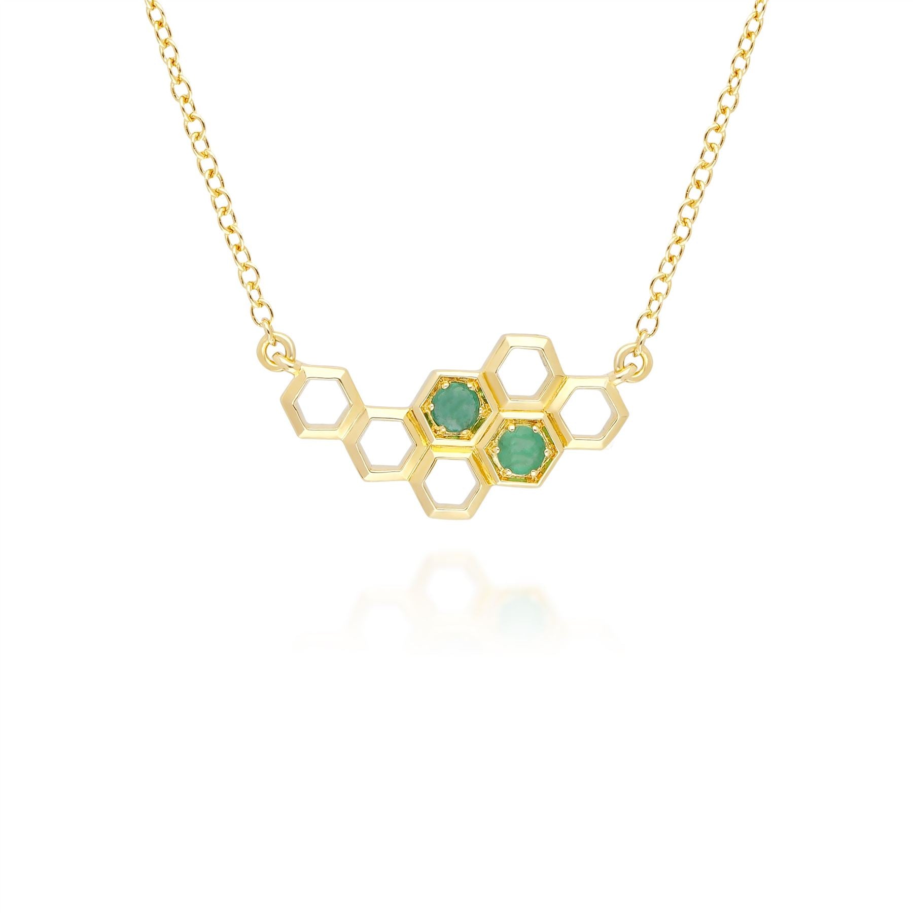 Collana stile nido d'ape in oro giallo 375 con smeraldo