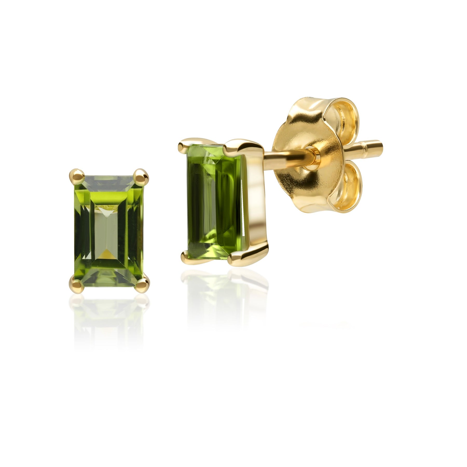 Classico pendente e orecchini baguette con peridoto in oro giallo 375