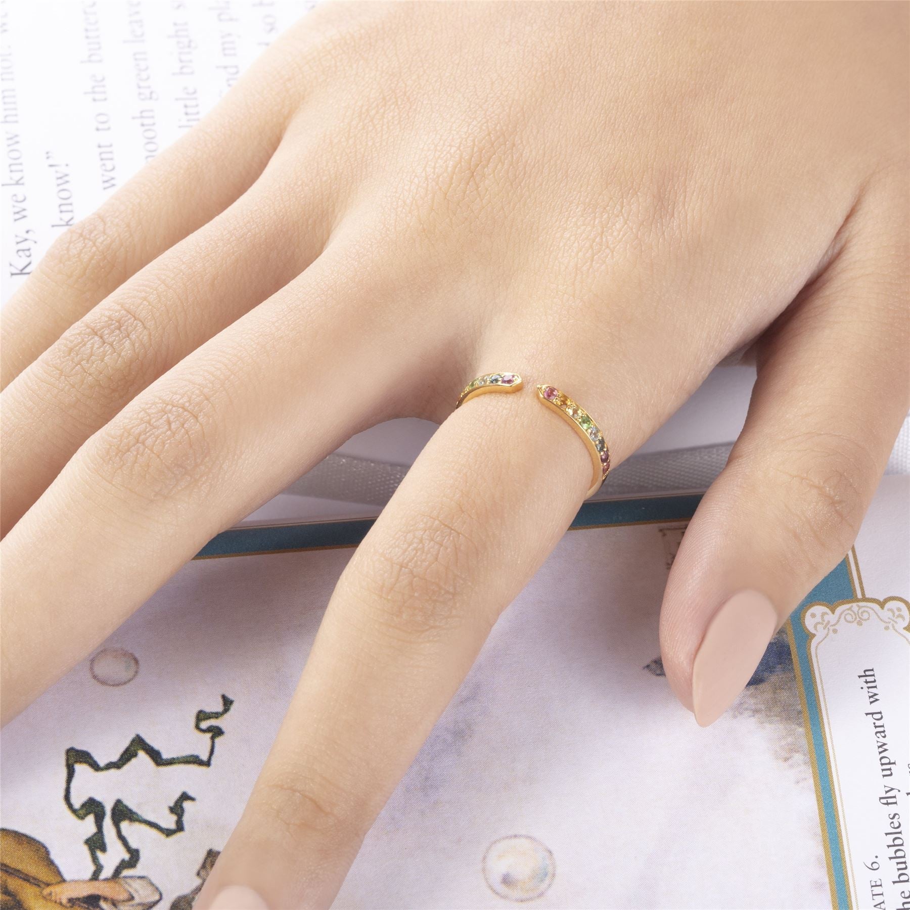 Anello aperto arcobaleno in argento 925 placcato oro