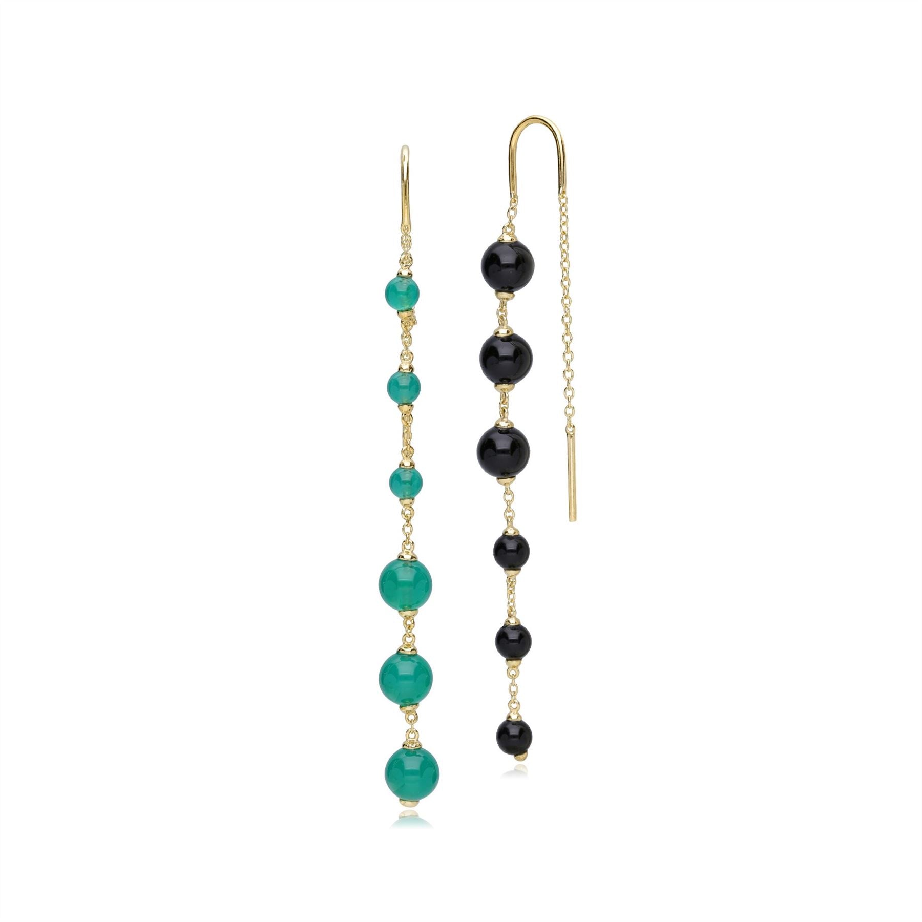 Boucles d'Oreilles Pendantes Asymétriques ECFEW™ 'The Unifier' Calcédoine Teinte Verte et Onyx