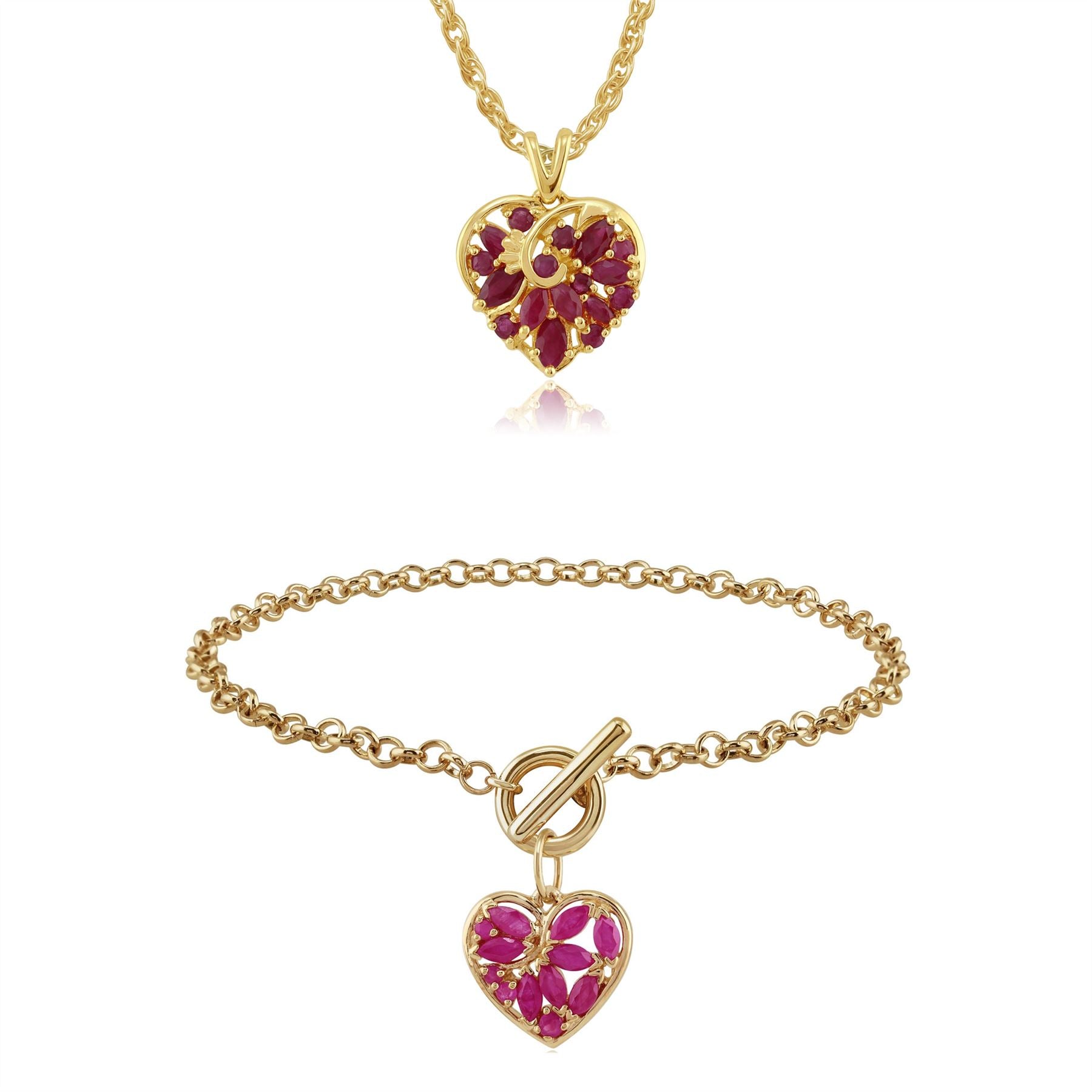 Bracciale con Charm e Ciondolo Classico a Cuore in Oro Giallo 375 con Rubino Marchesa