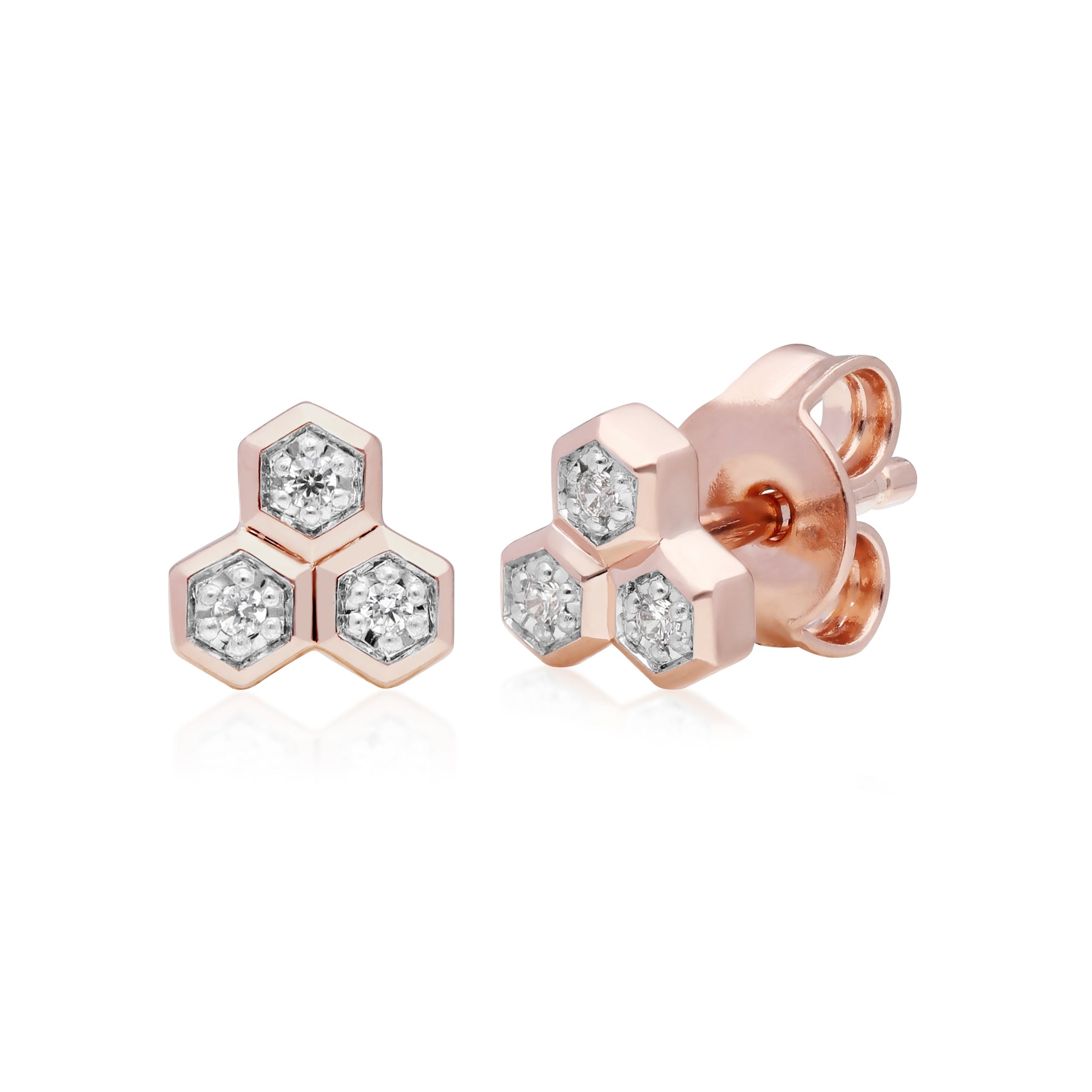 Orecchini a lobo geometrici trilogy in oro rosa 375 con diamanti