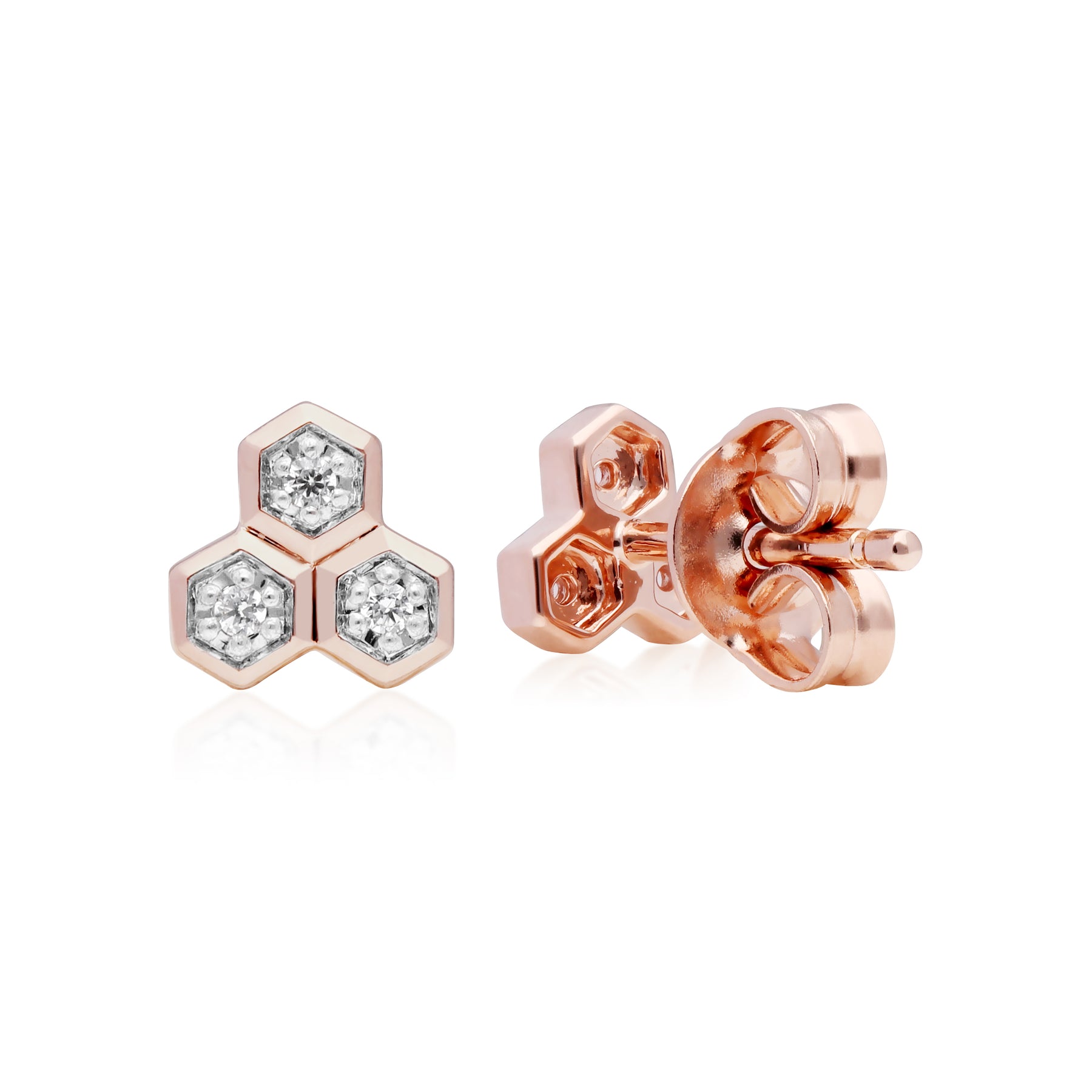 Orecchini a lobo geometrici trilogy in oro rosa 375 con diamanti
