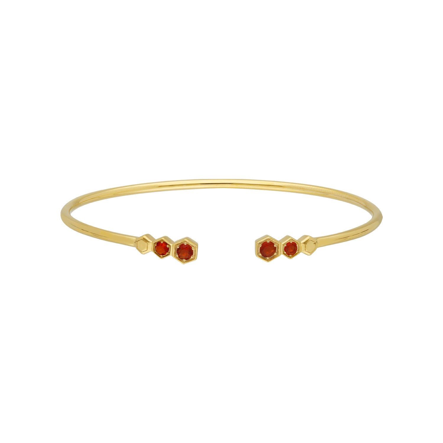 Bracciale rigido geometrico in argento 925 placcato oro con opale di fuoco