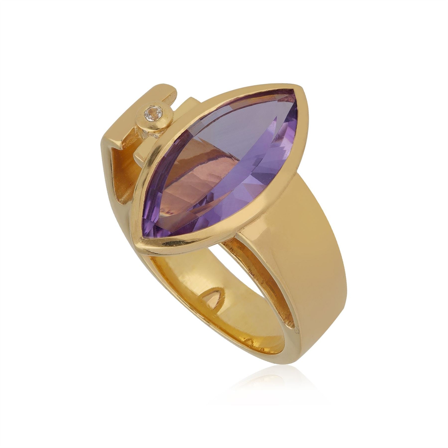 Anello Kosmos Argento 925 Placcato Oro Ametista e Topazio Bianco