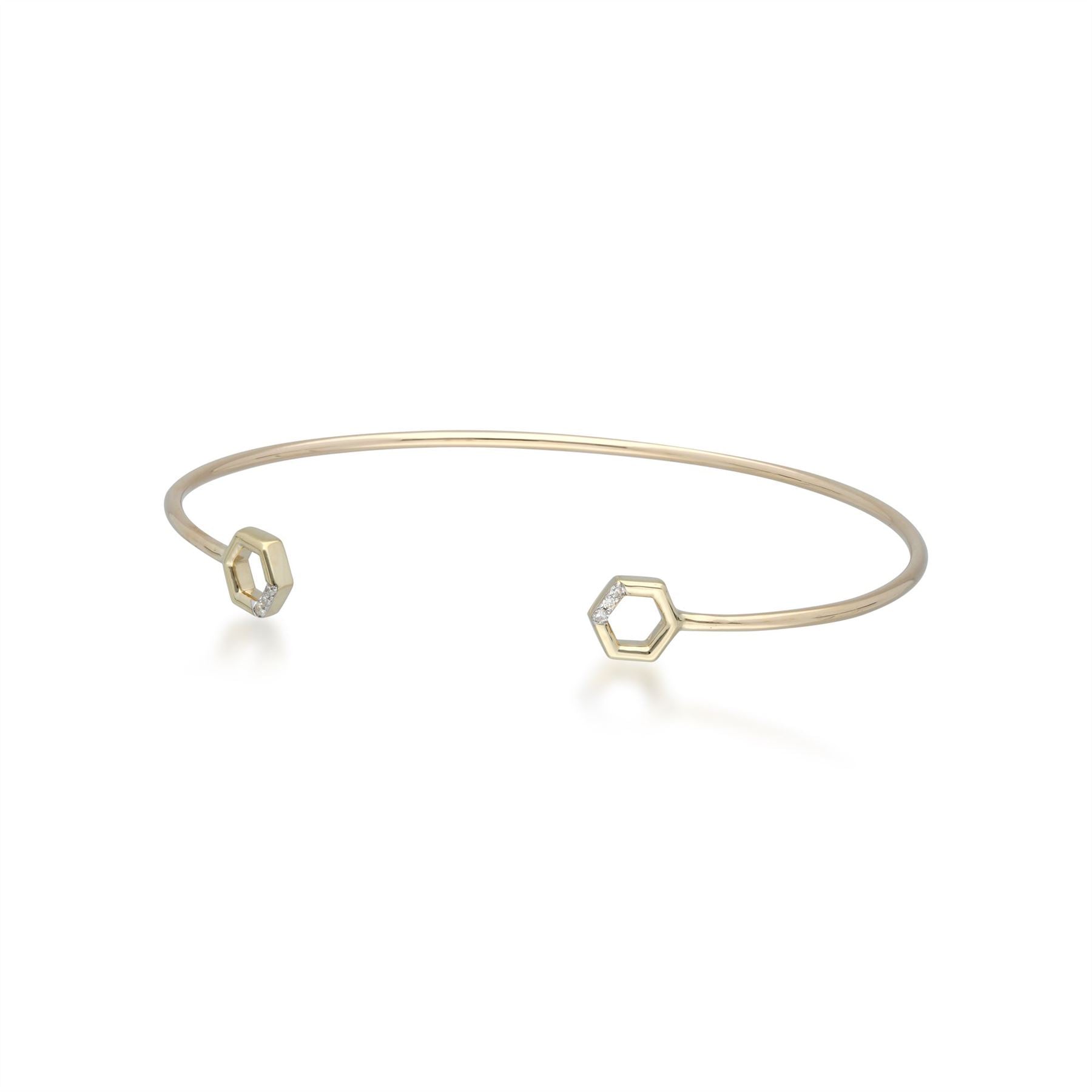 Bracciale rigido in oro giallo 375 con pavé di diamanti e diamanti