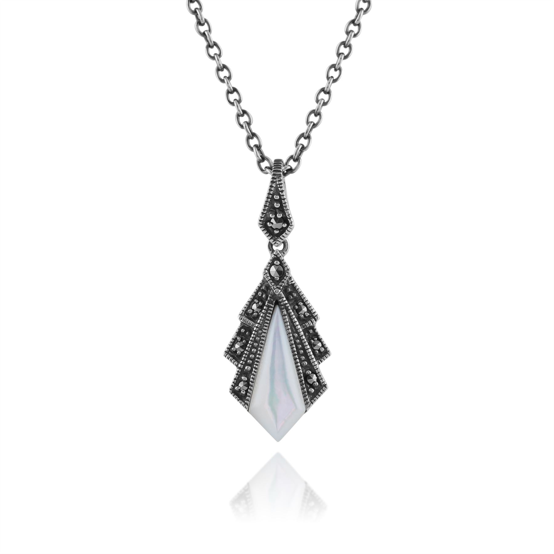 Ciondolo in stile Art Déco Argento 925 Madreperla e Marcasite