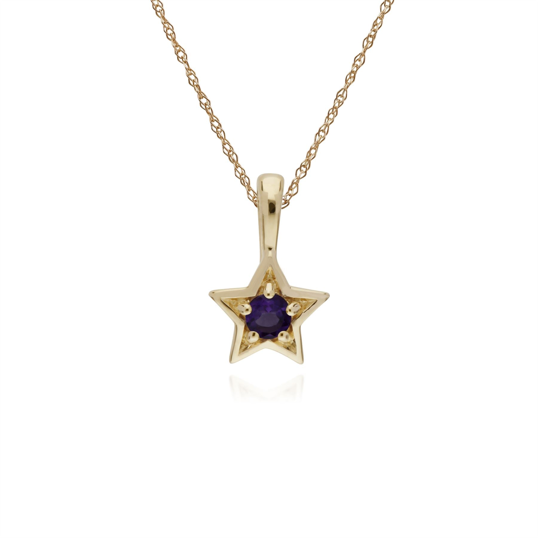 Collana con ametista, ciondolo a forma di stella con pietra singola di ametista in oro giallo da 9 ct su catena da 45 cm