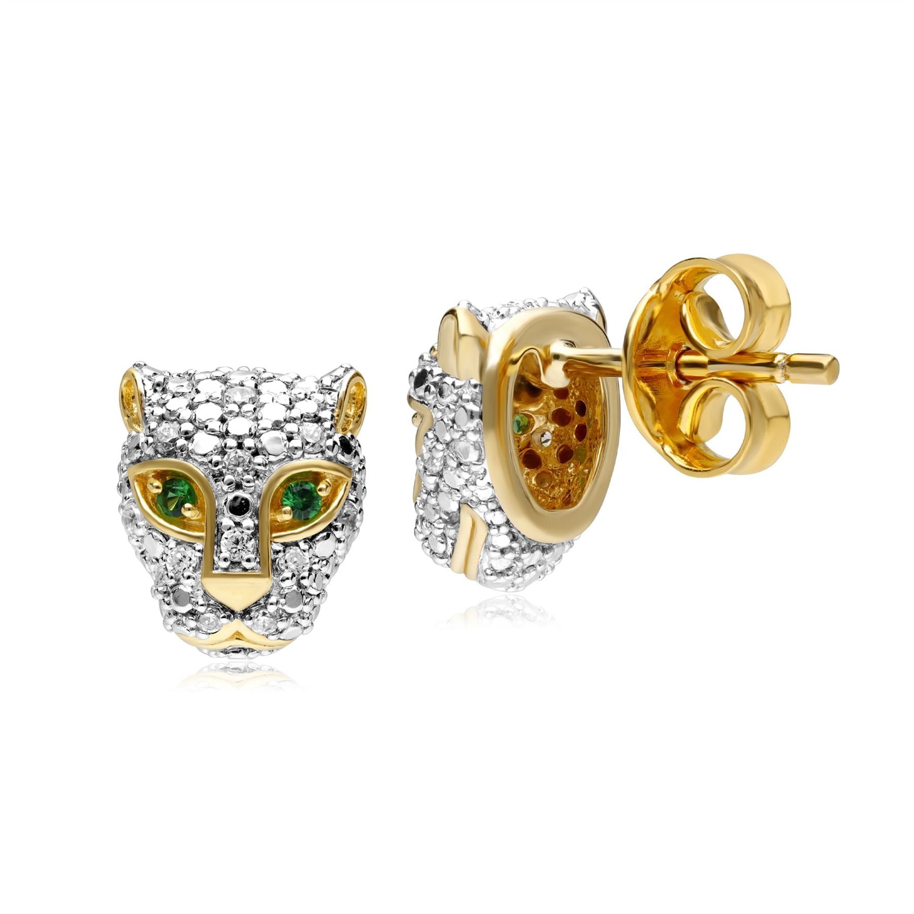 Orecchini con ghepardo con tsavorite e diamanti ECFEW™ "The Unifier" in oro giallo 375