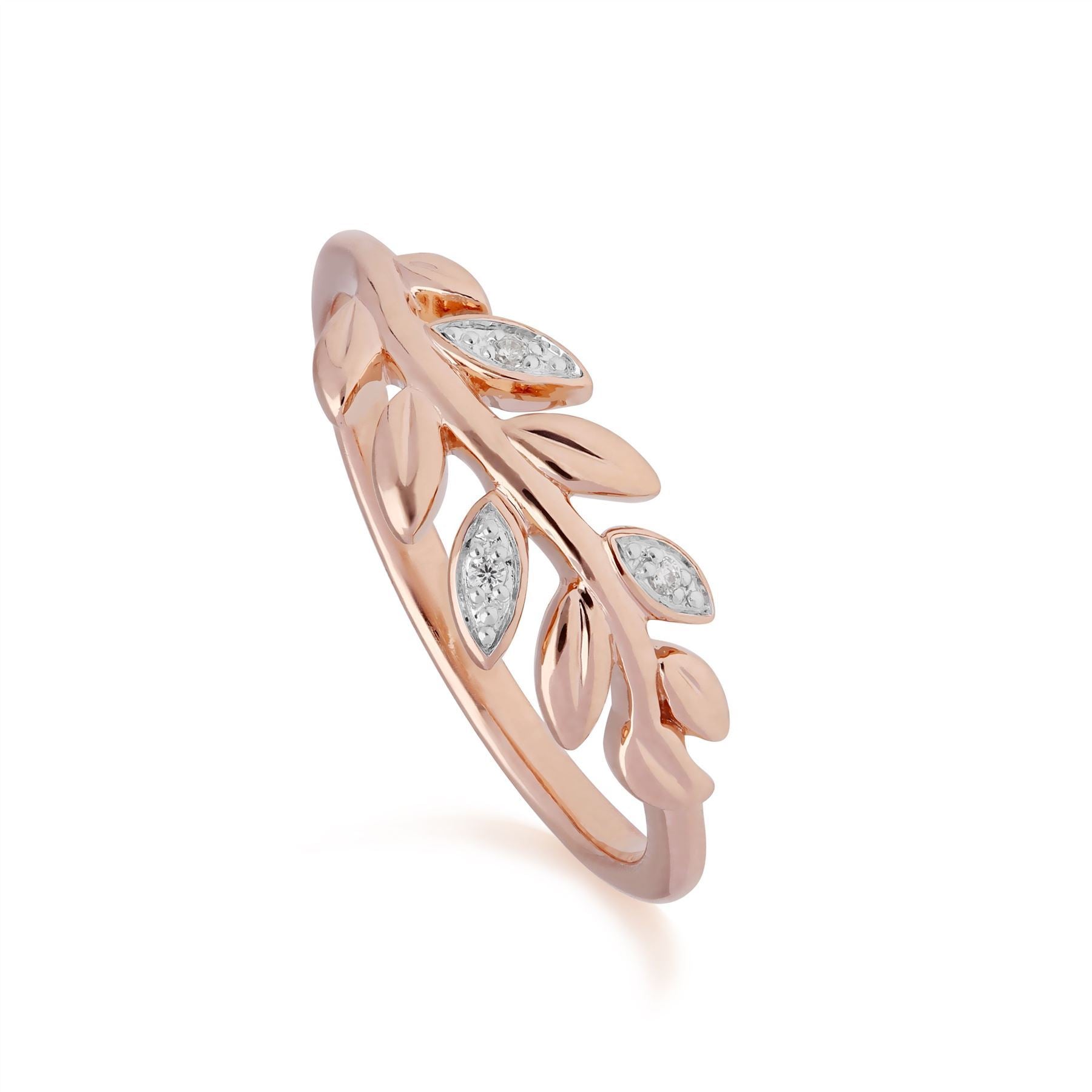 Anello e collana O Leaf in oro rosa 375 diamanti