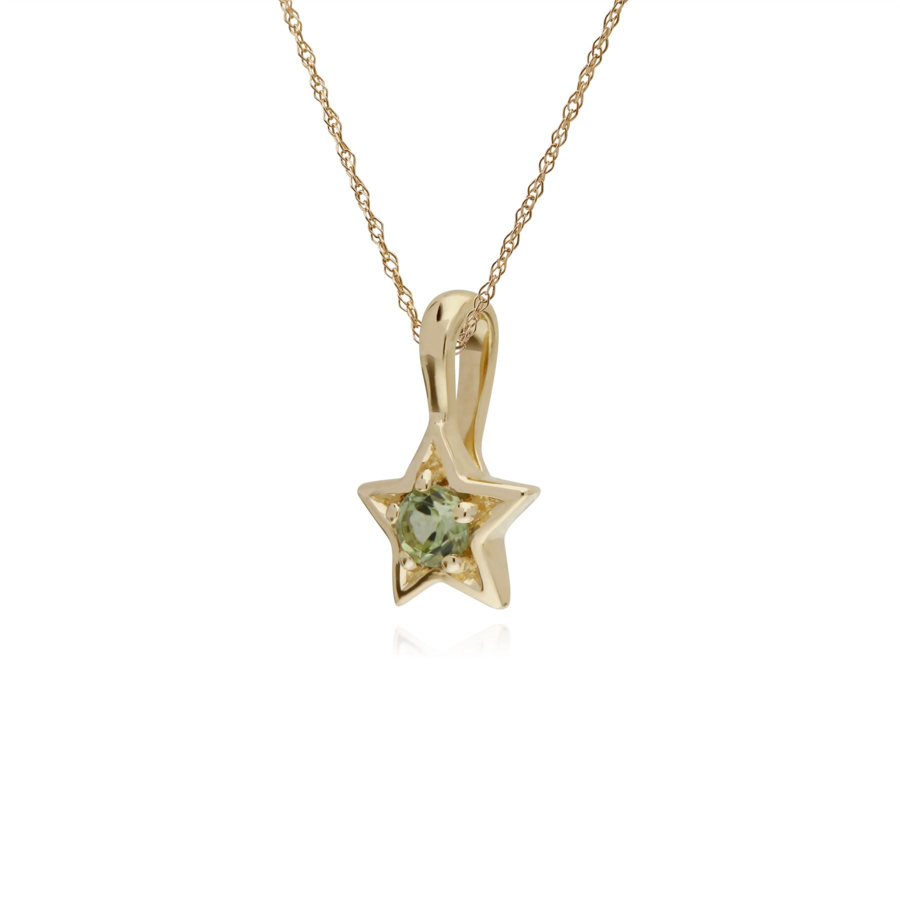 Collana con peridoto, pendente a stella singola con pietra peridoto in oro giallo da 9 ct su catena da 45 cm