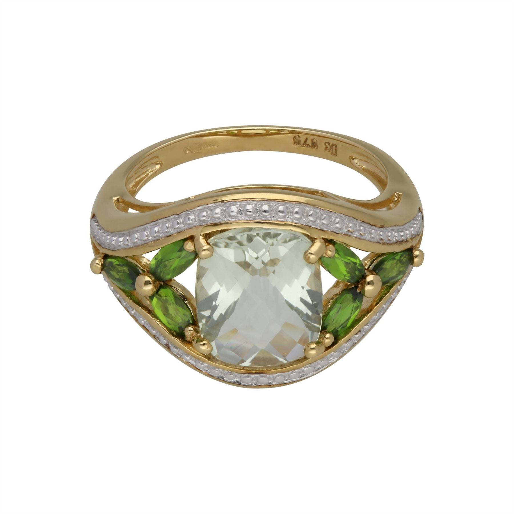 Anello Kosmos Oro Giallo 375 Quarzo Verde e Cromo Diopside