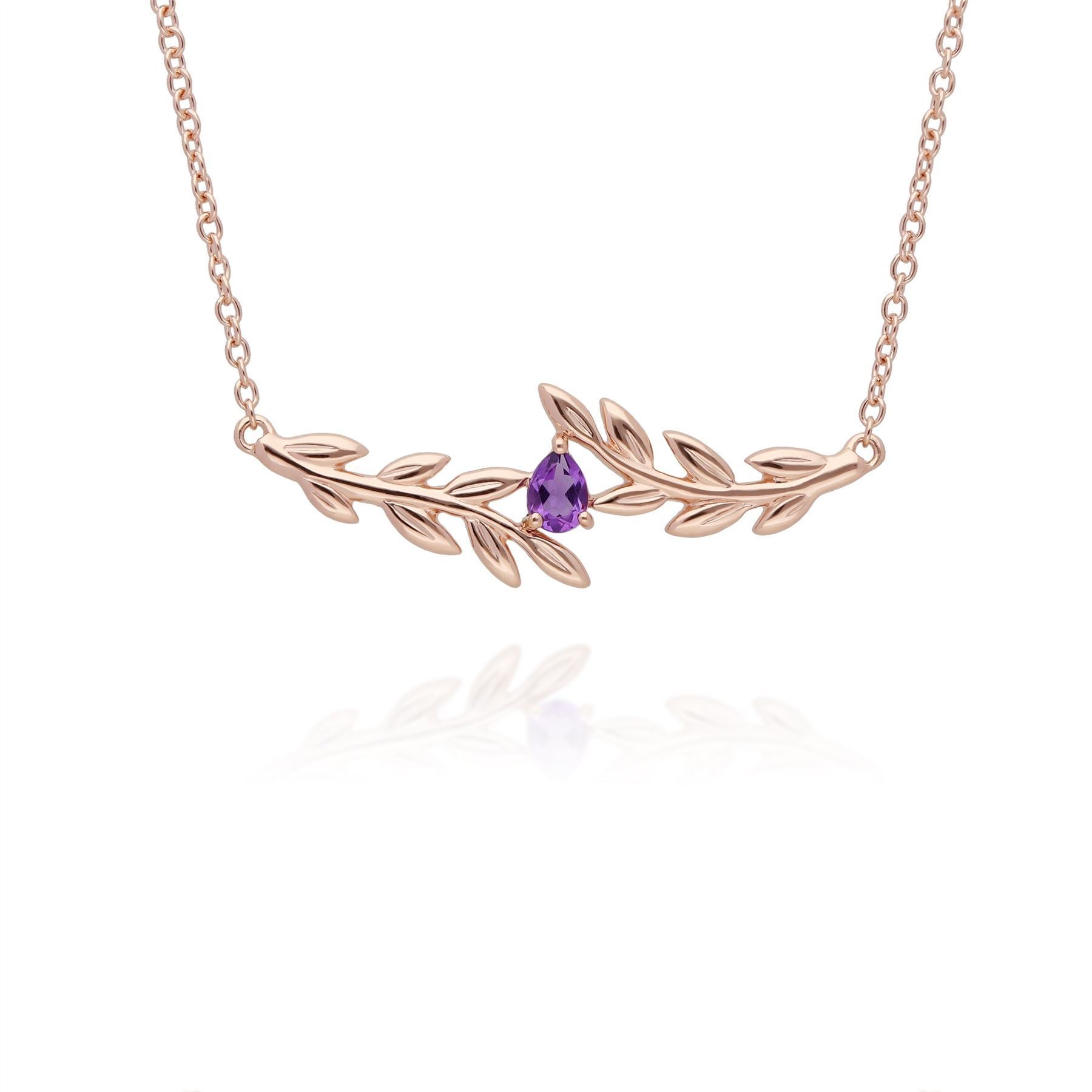 Collana e orecchini Ramo d'Ulivo O Leaf con ametista in oro rosa 375