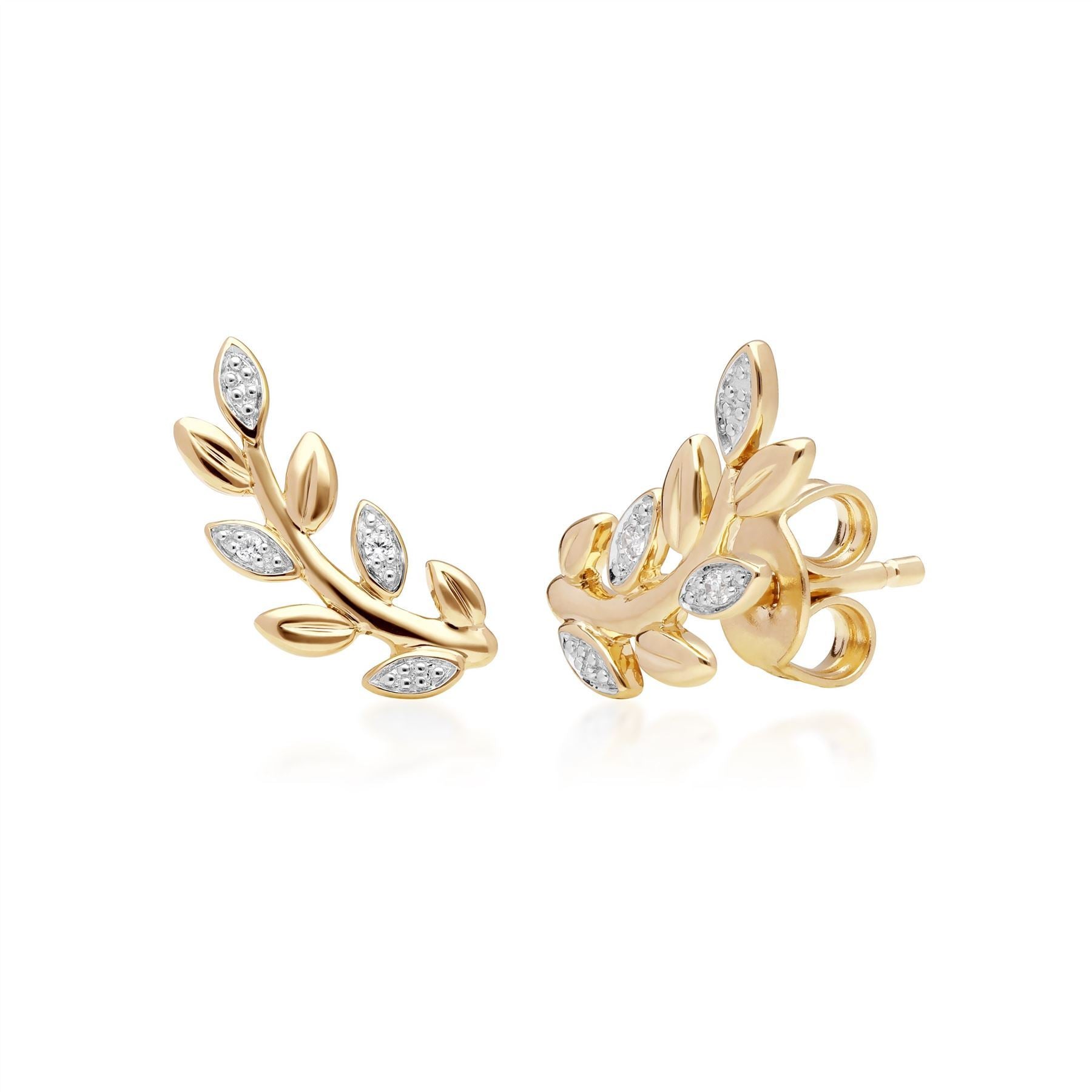 Anello e orecchini con diamanti in oro giallo 375 O Leaf