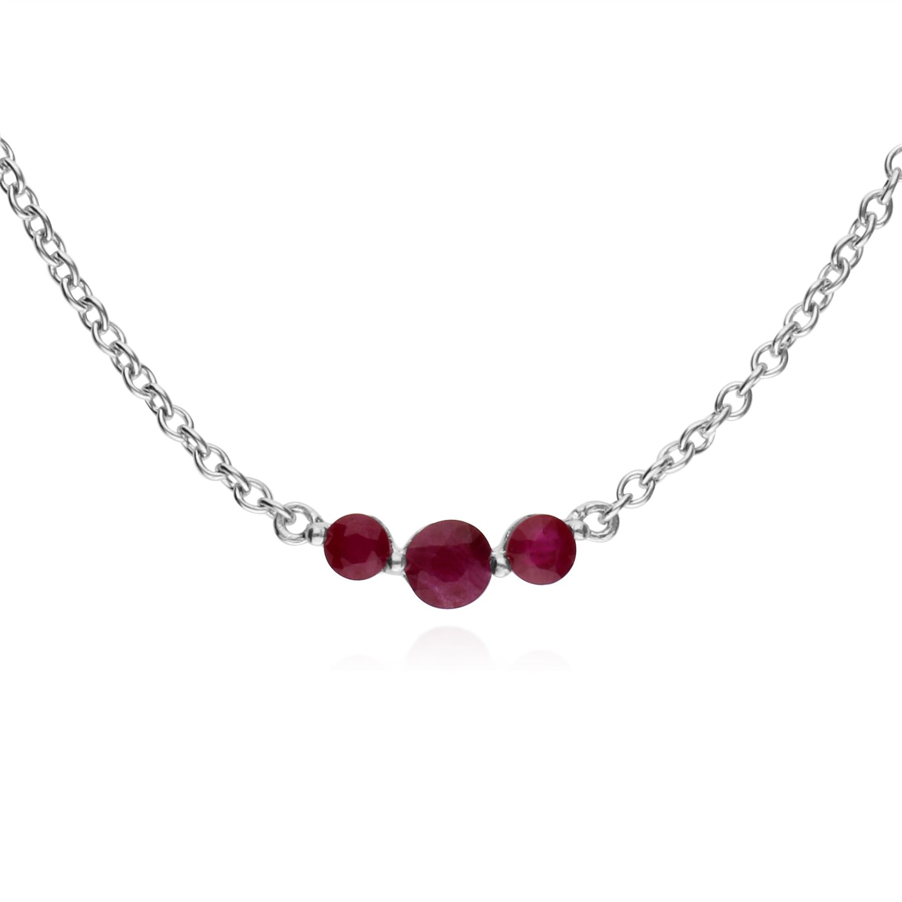 Collana e bracciale classici con tre pietre rotonde in argento 925 con rubino