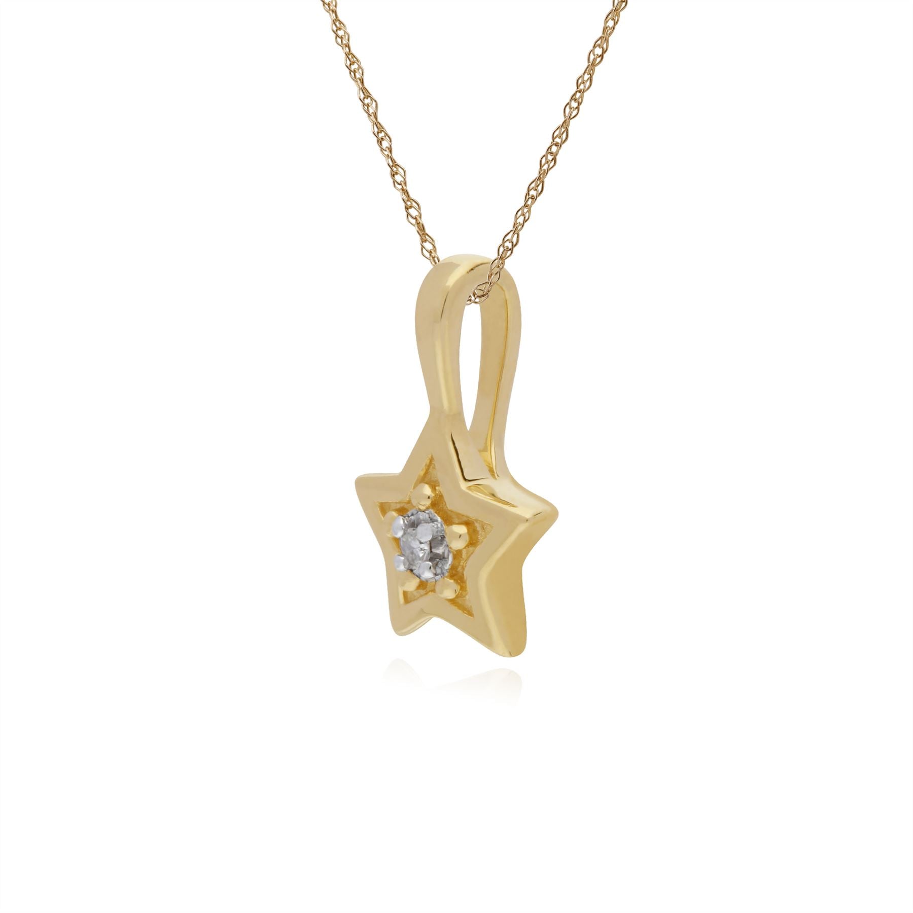 Collana con diamanti, pendente a forma di stella con diamante in pietra singola in oro giallo da 9 ct su catena da 45 cm