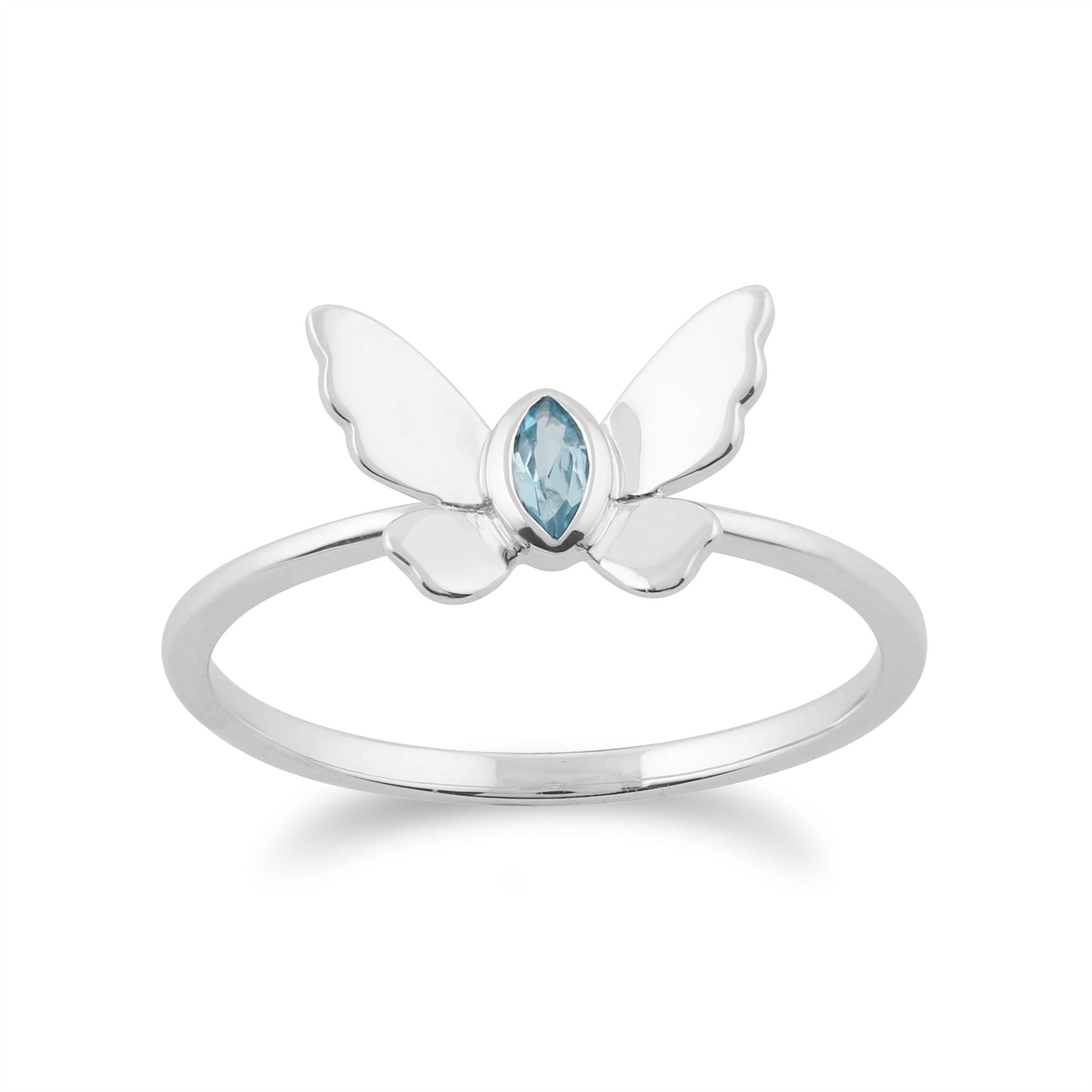 Anello Gemondo con topazio azzurro, anello a farfalla con topazio azzurro da 9 ct in oro bianco da 0,08 ct