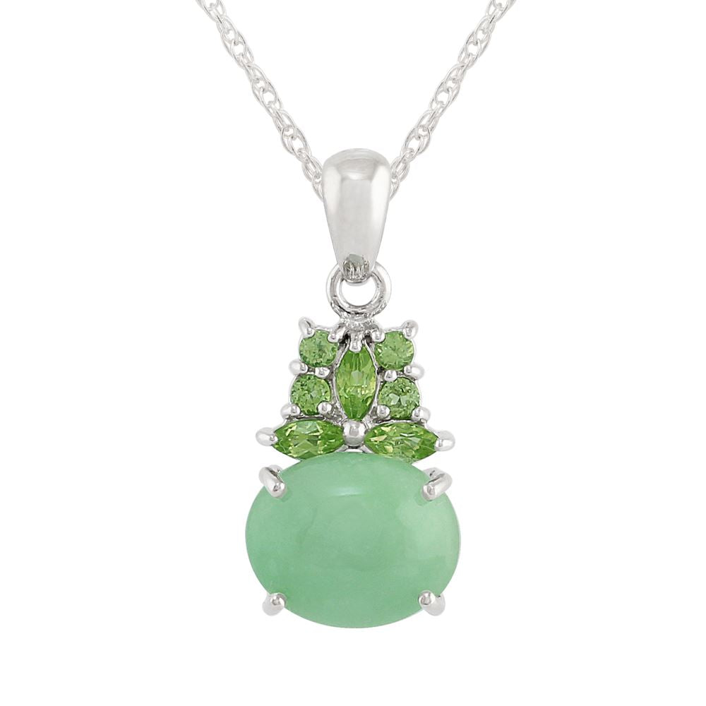 Classico ciondolo in argento 925 con cabochon in giada verde e stile a grappolo di peridoto