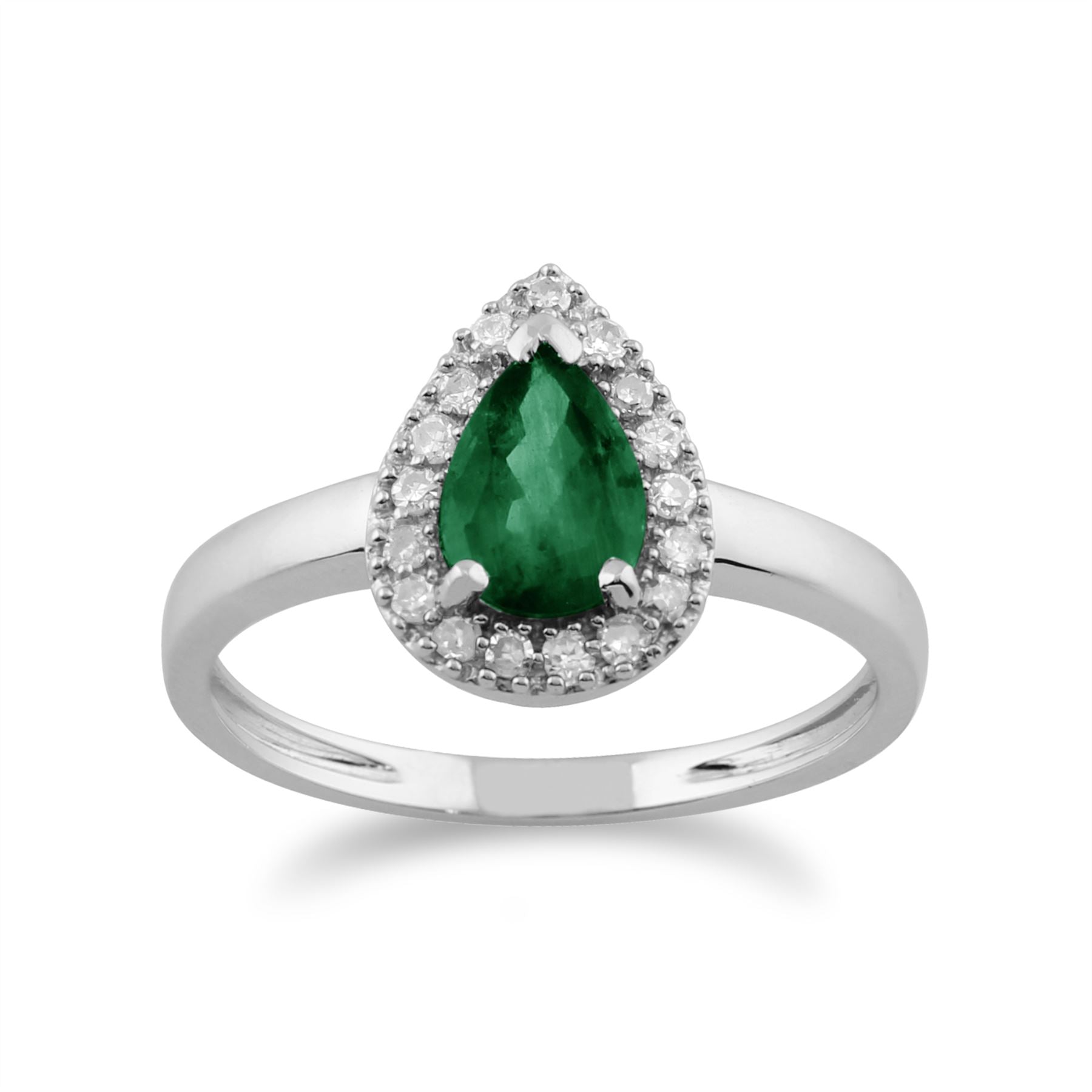 Anello classico in oro bianco 375 con smeraldo e pera con diamanti