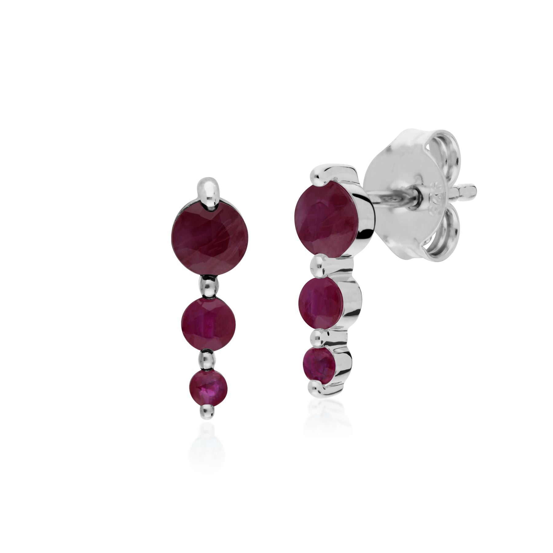 Collana e bracciale classici con tre pietre rotonde in argento 925 con rubino