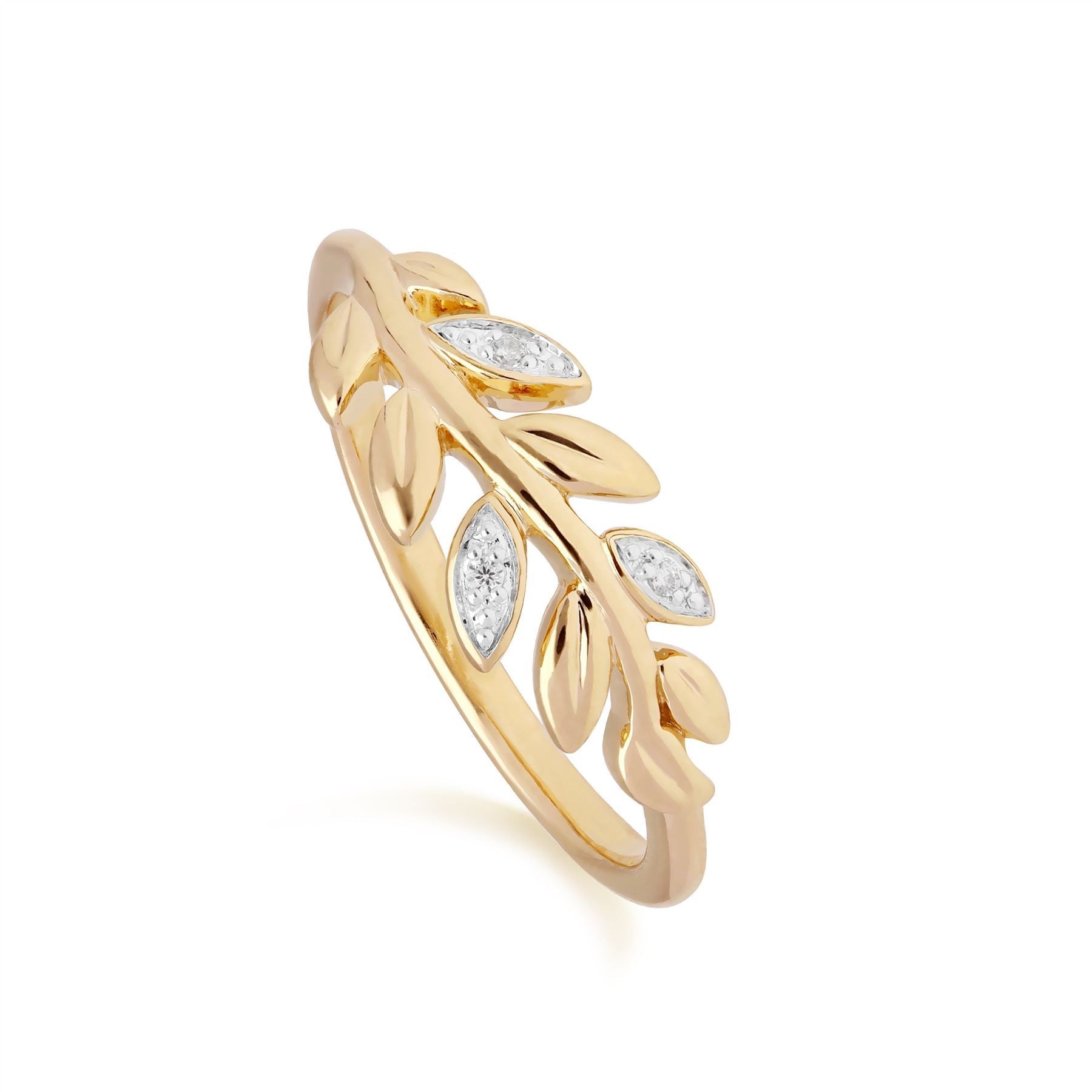 Anello e orecchini con diamanti in oro giallo 375 O Leaf