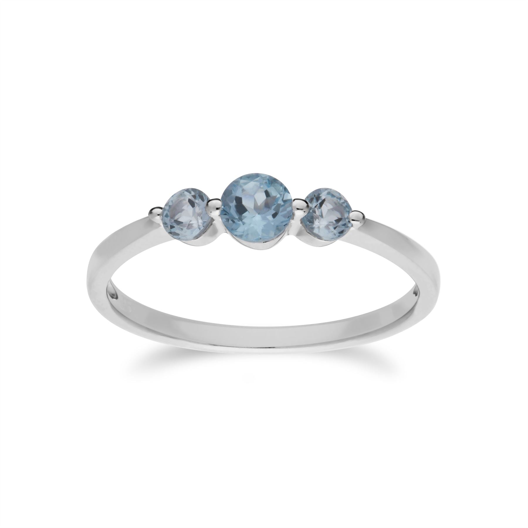 Collana e anello classici in argento 925 con tre pietre di topazio azzurro