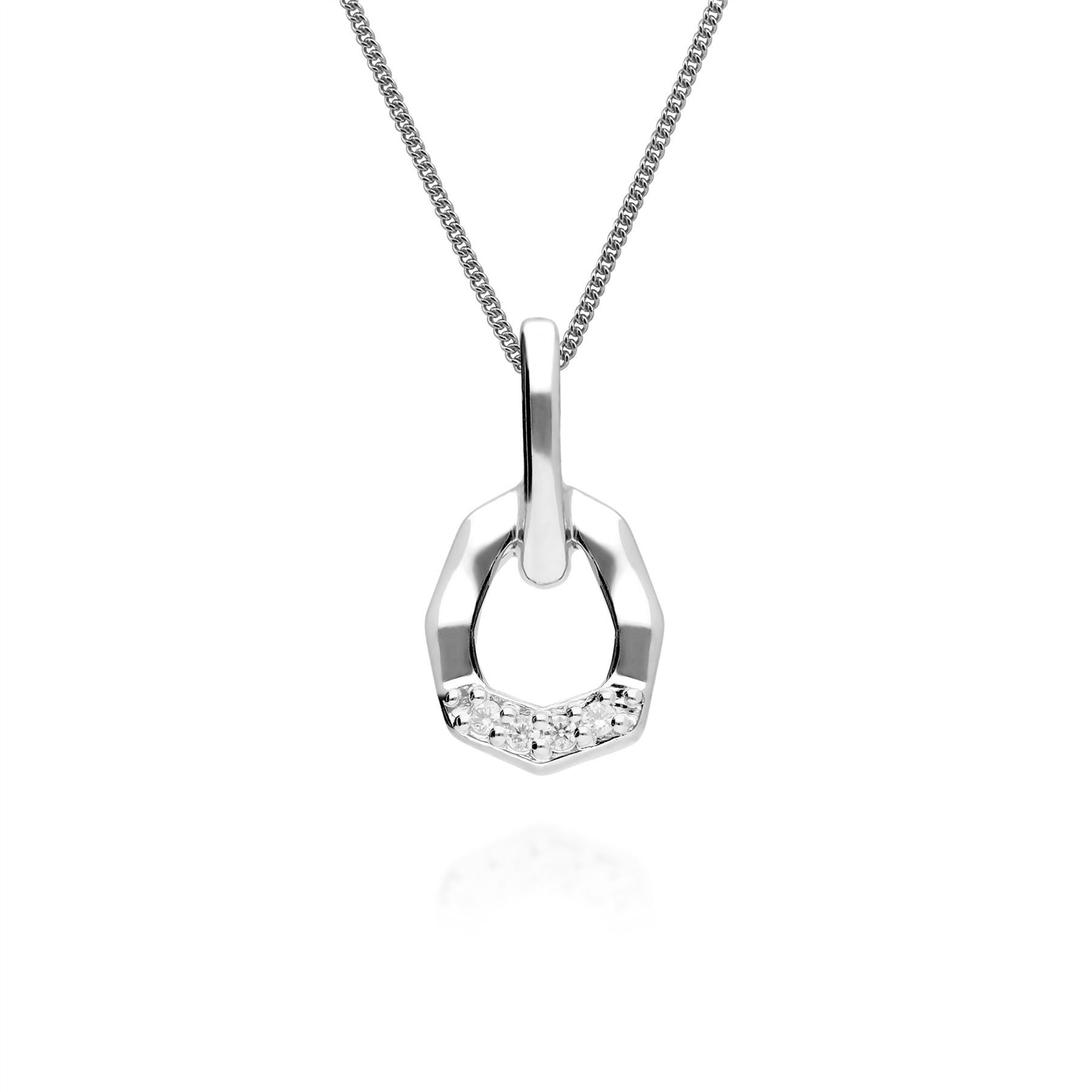 Anello e pendente asimmetrici in oro bianco 375 con pavé di diamanti