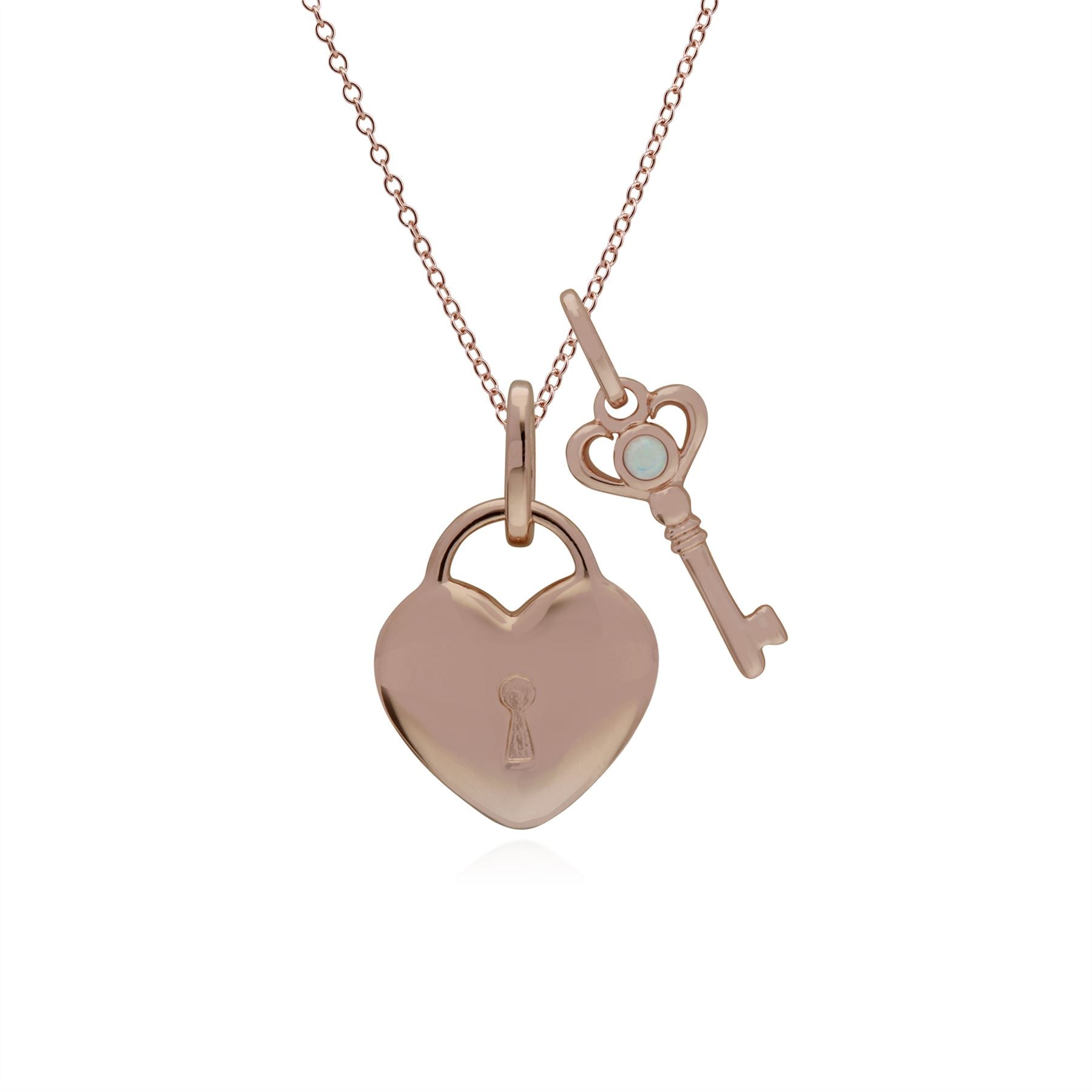 Ciondolo classico con lucchetto a cuore in argento 925 placcato oro rosa e ciondoli chiave in opale