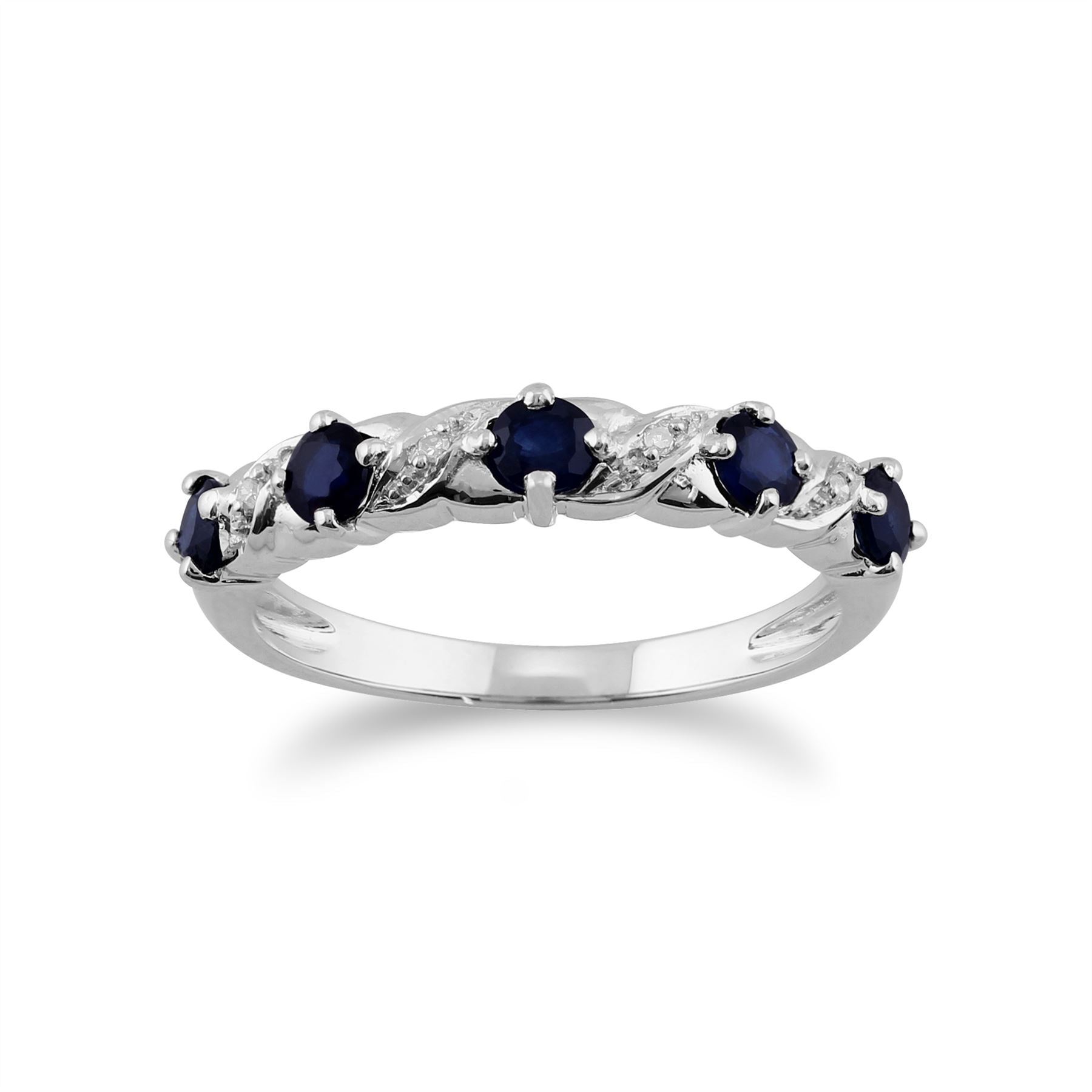 Anello classico Half-Eternity in oro bianco 375 con zaffiro e diamante