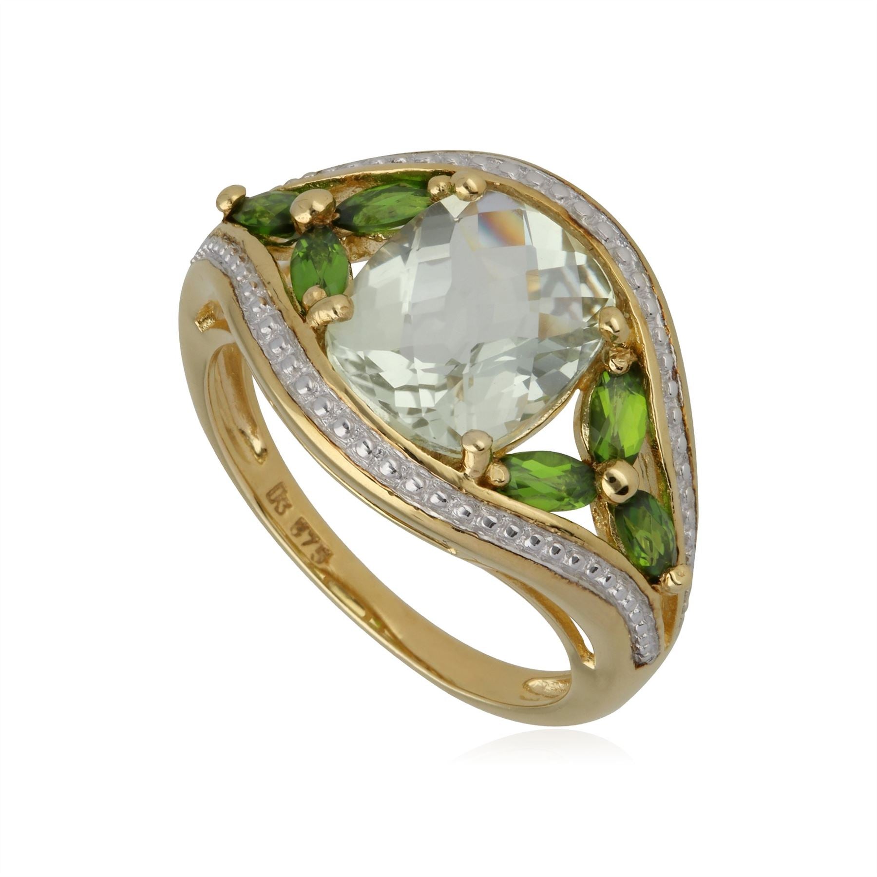 Anello Kosmos Oro Giallo 375 Quarzo Verde e Cromo Diopside