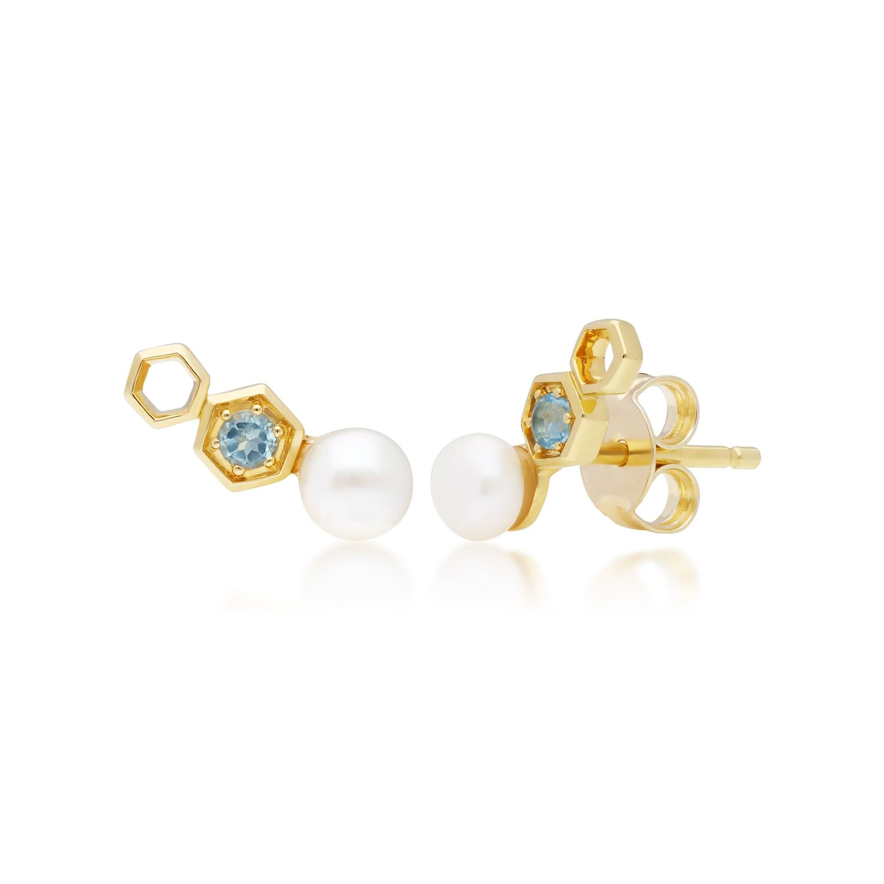 Orecchini Climbers a Lobo Moderni Oro giallo 375 Topazio azzurro e perla