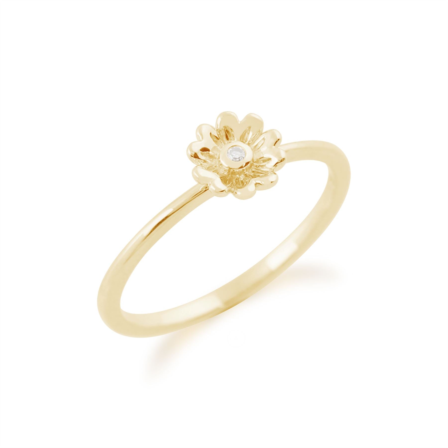 Anello floreale impilabile Gemondo in oro giallo da 9 ct con diamanti da 0,01 ct