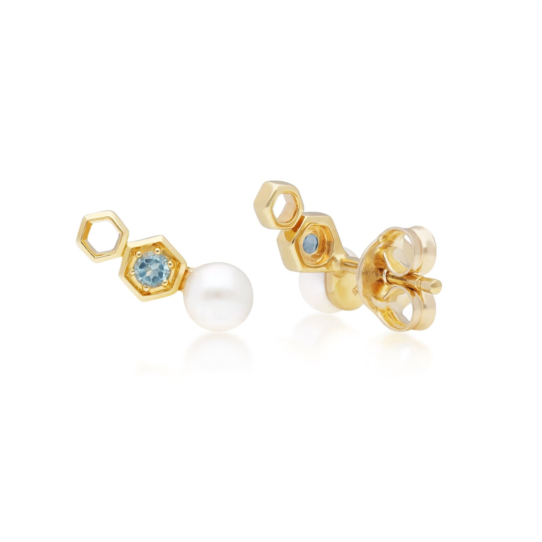 Orecchini Climbers a Lobo Moderni Oro giallo 375 Topazio azzurro e perla
