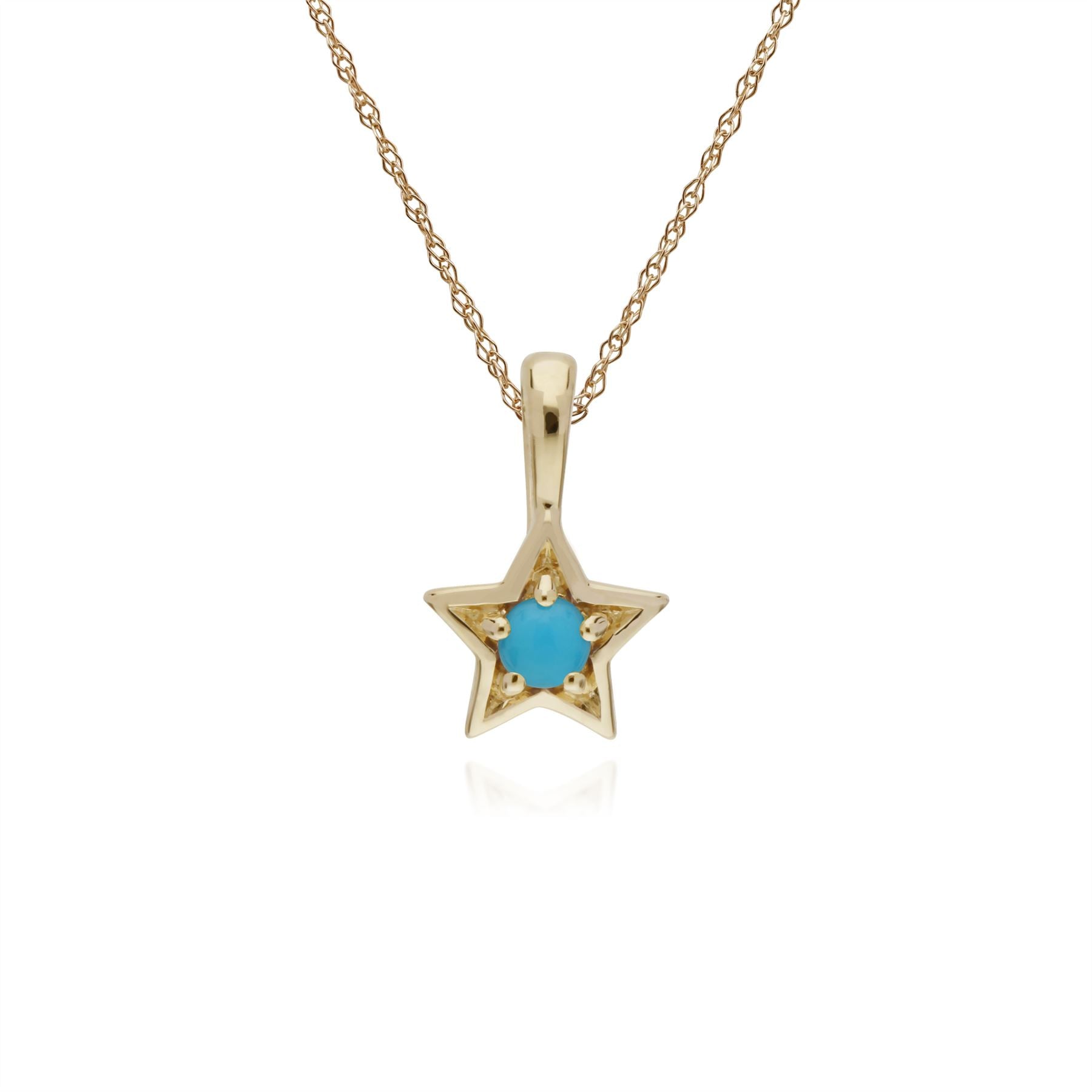 Collana con turchese, pendente a stella singola con pietra turchese in oro giallo da 9 ct su catena da 45 cm