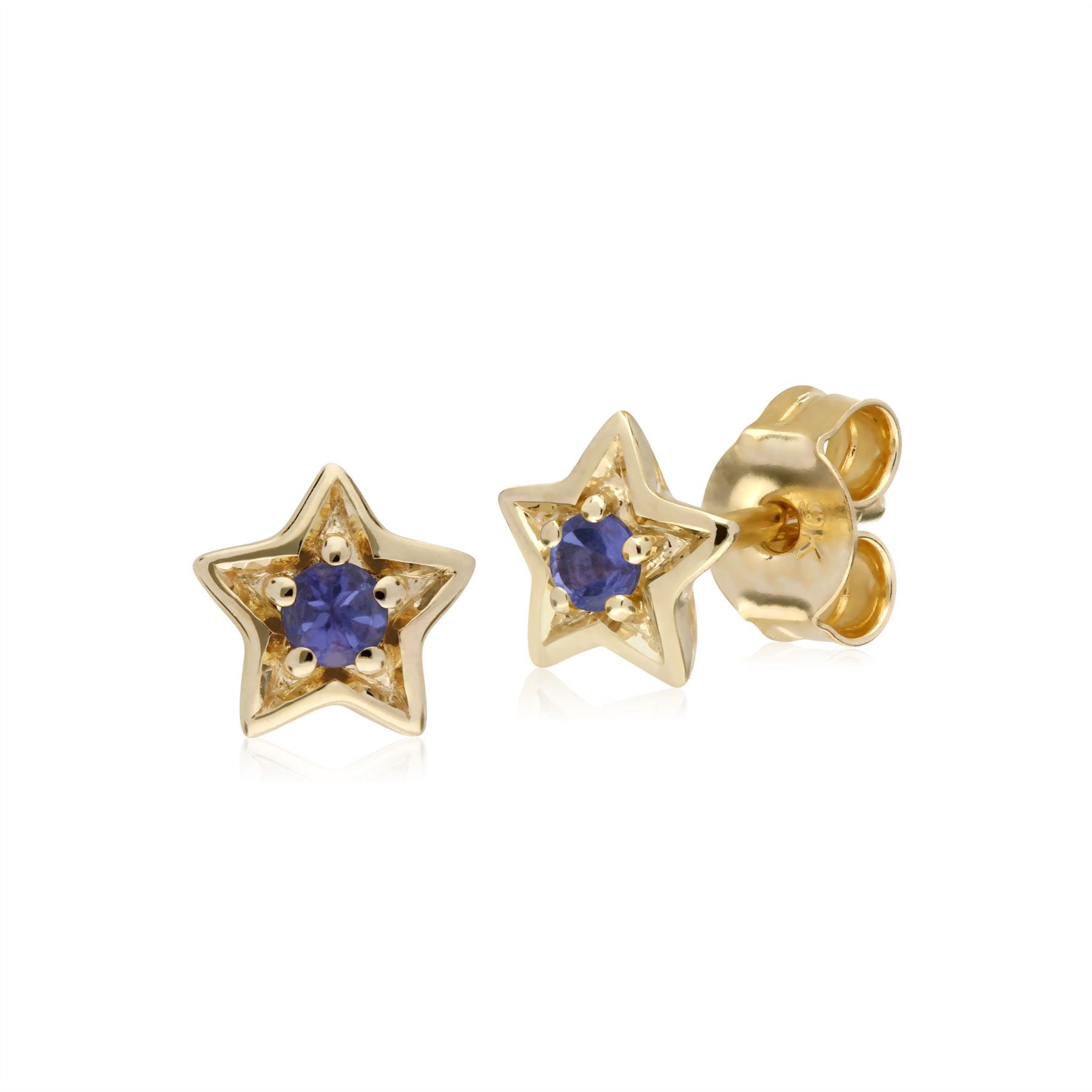 Orecchini a lobo con tanzanite, stella e pietra singola in oro giallo da 9 ct