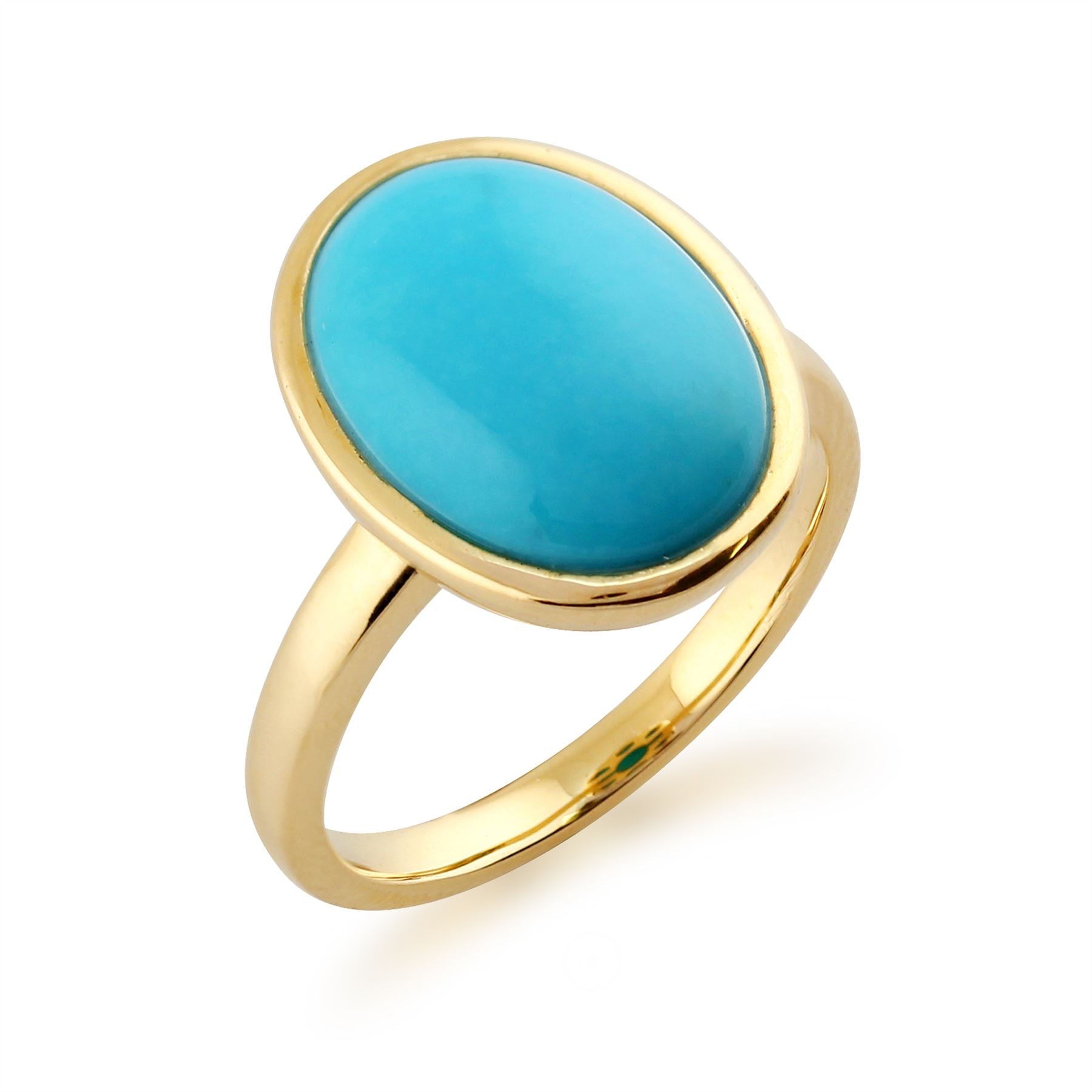Anello Gemondo con turchese, anello ovale con cornice turchese in oro giallo da 9 ct da 3,00 ct