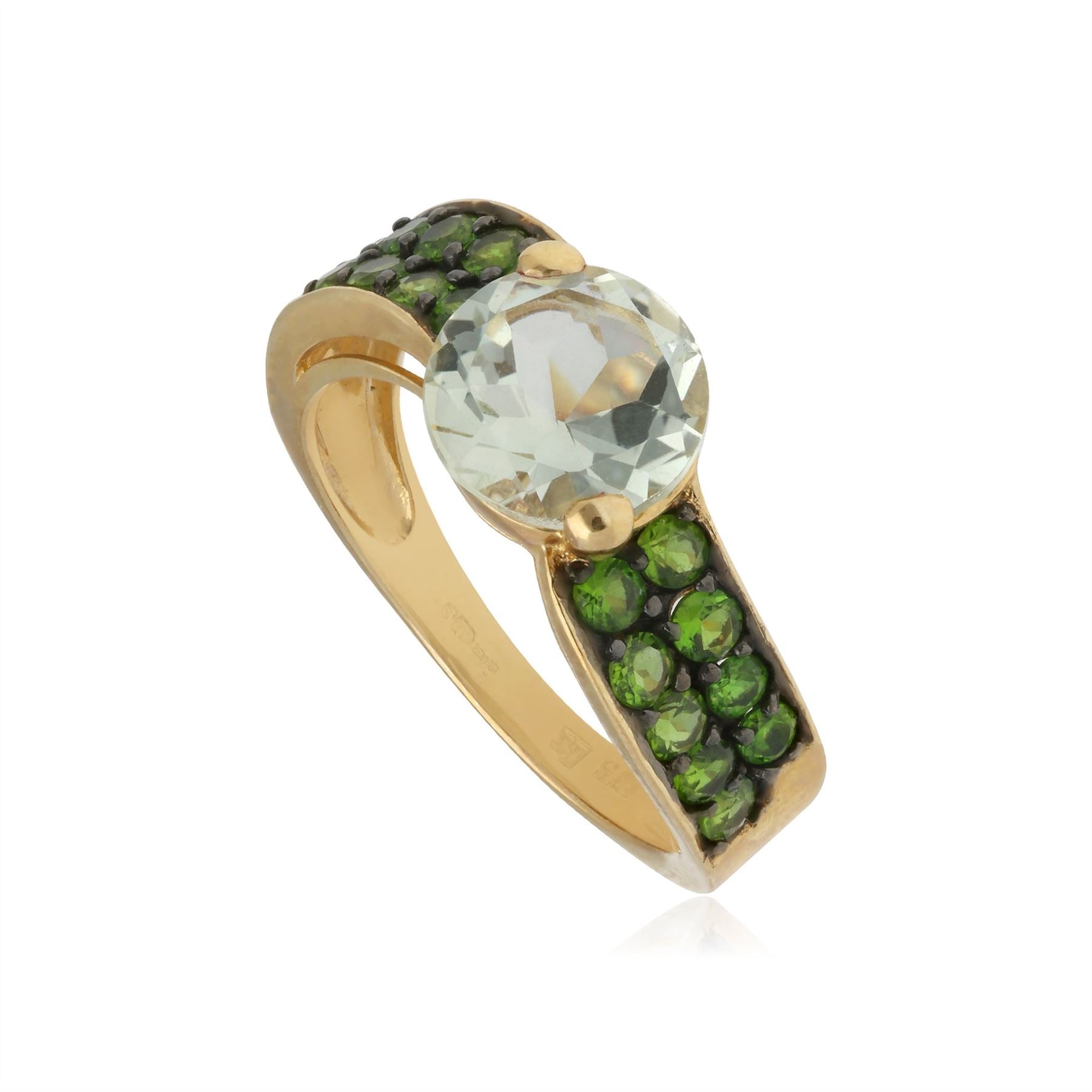 Anello Kosmos 375 in oro giallo con cromo diopside e pietra di luna