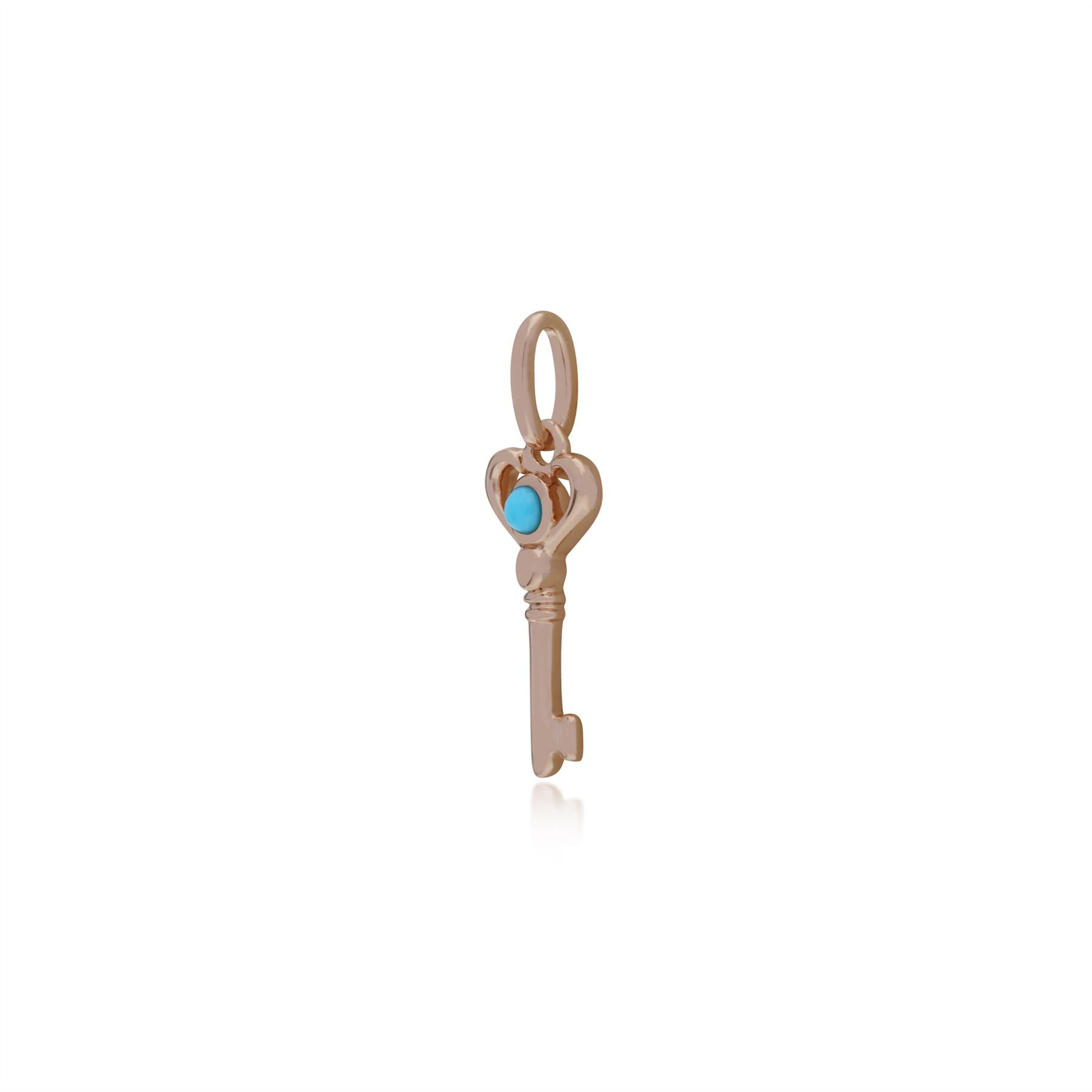 Classico ciondolo a forma di chiave piccola placcato oro rosa in argento 925 con turchese rotondo
