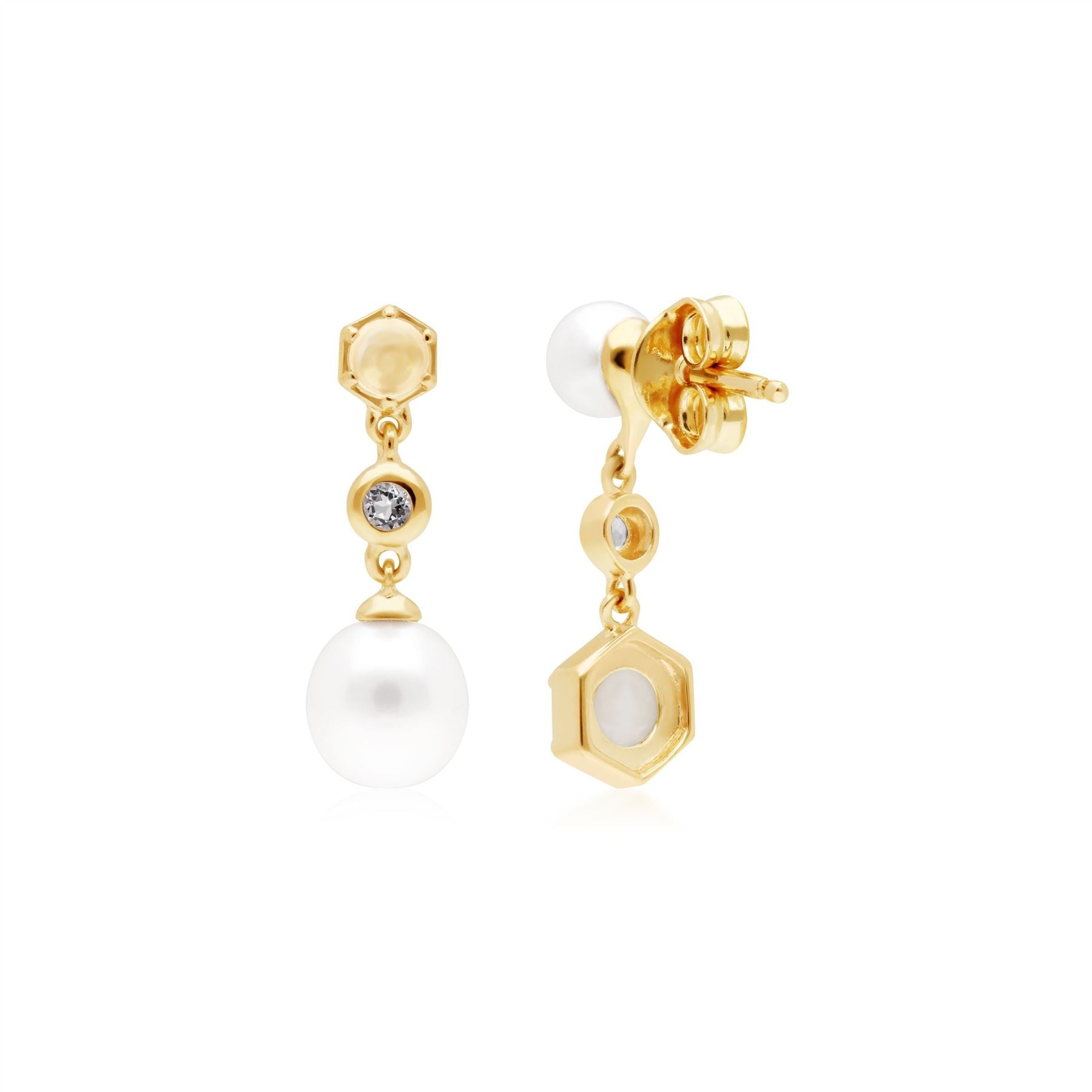 Orecchini pendenti asimmetrici con perle moderne Argento 925 placcato oro Perla, opale e topazio