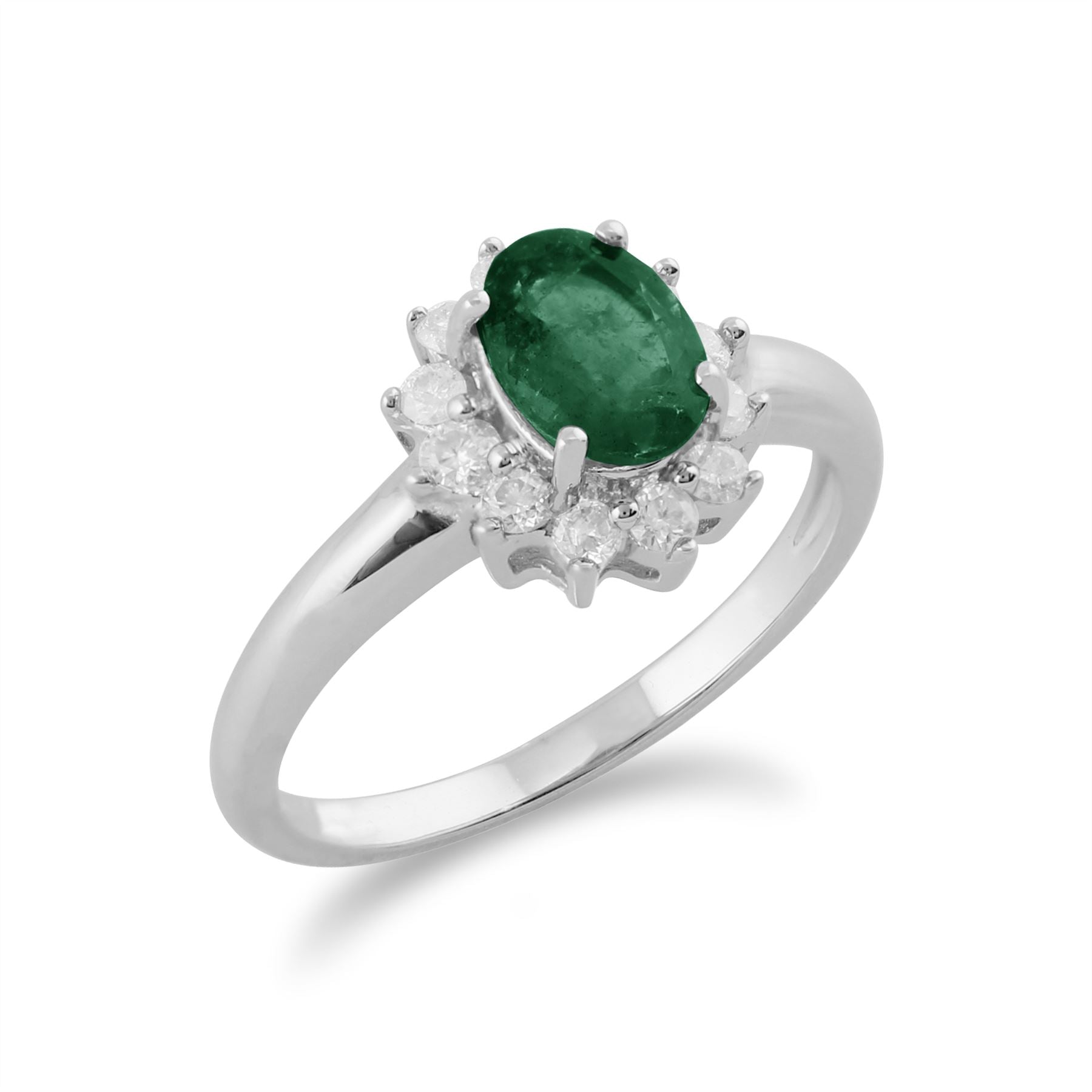 Anello classico in oro bianco 375 con smeraldo e pera con diamanti