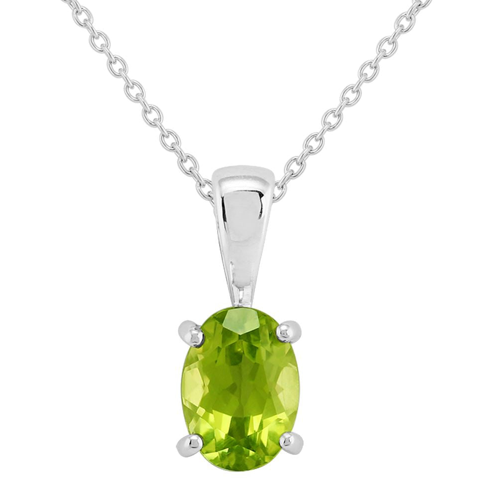 Classico pendente ovale con peridoto in oro bianco 375