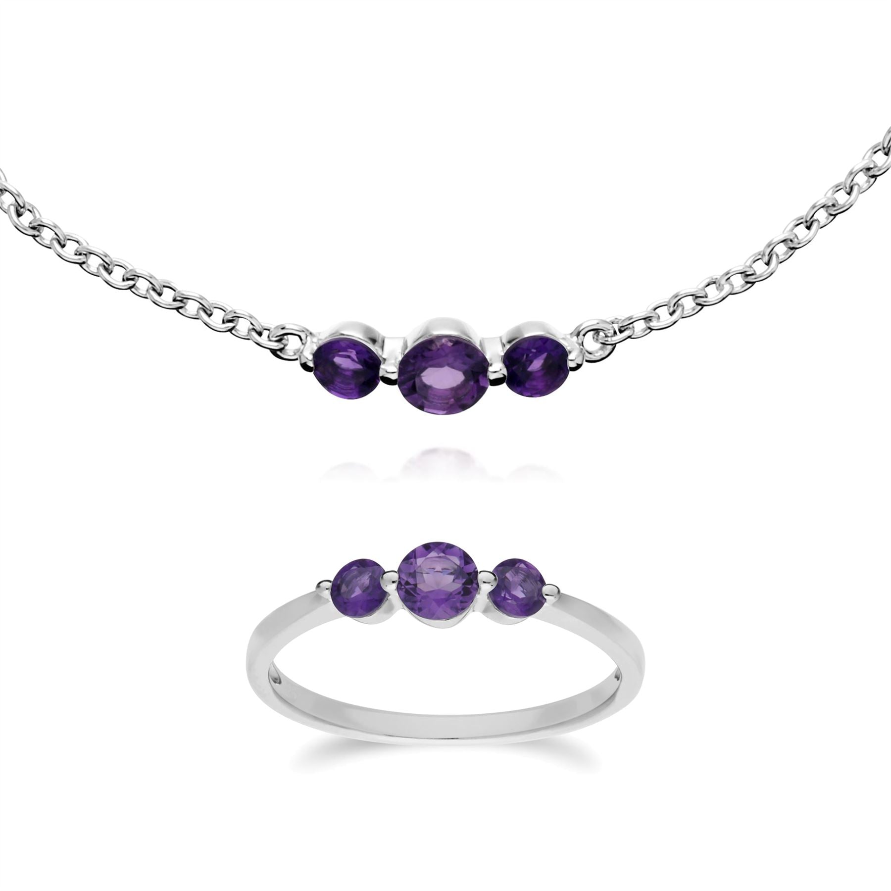 Bracciale Trilogy Classico e Anello Argento 925 con Ametista Tre Pietre