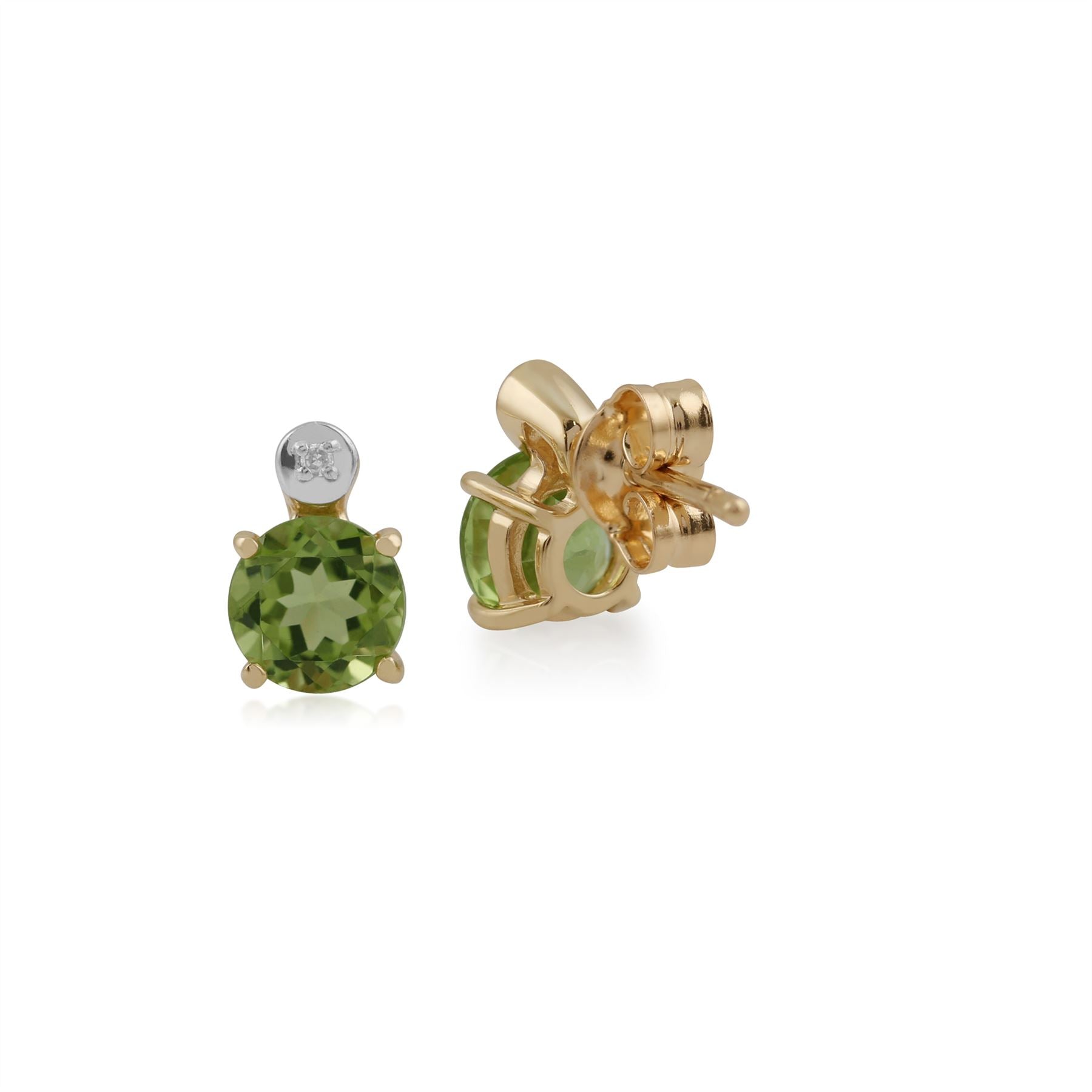 Orecchini classici a lobocon peridoto rotondo e diamante in oro giallo 375